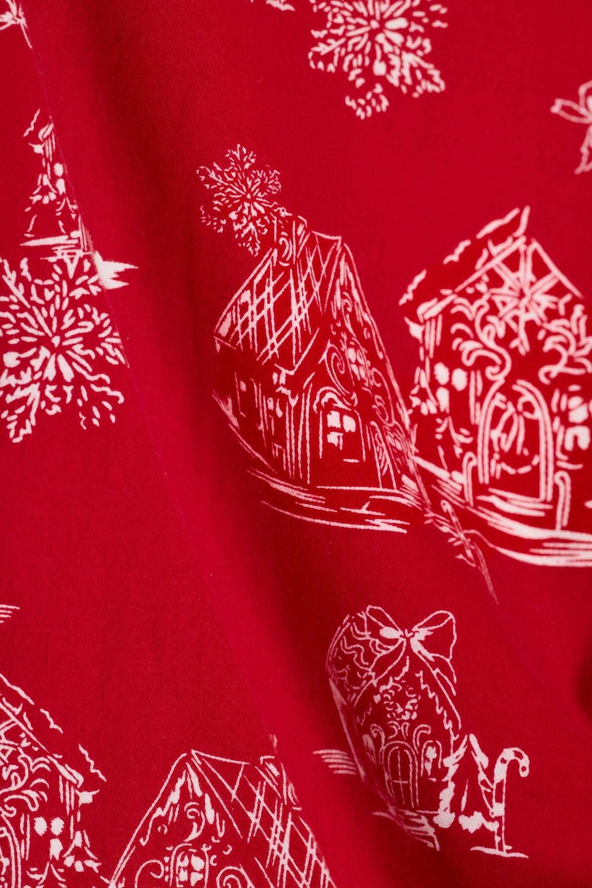 Candy Cane Cottage Gingerbread House Print Flannel 3-Piece PJ Set