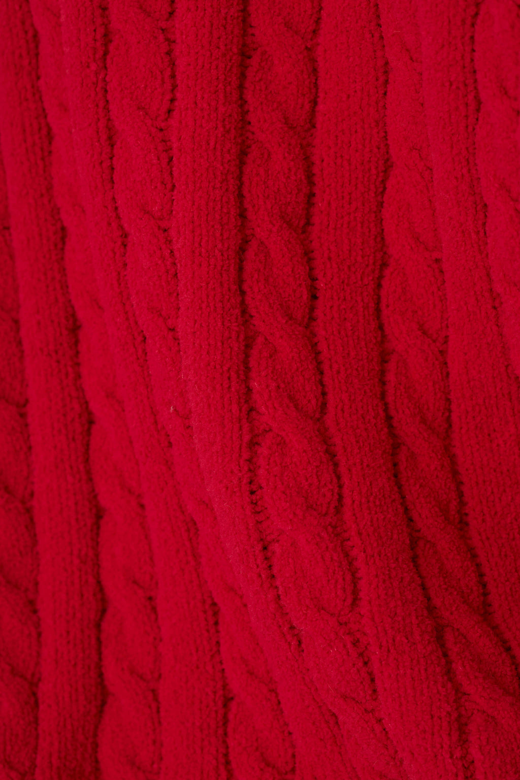 Cozy Chenille Cable Knit Red Beanie With Pom-Pom