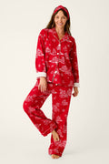 Candy Cane Cottage Gingerbread House Print Flannel 3-Piece PJ Set
