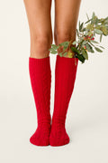 Cozy Chenille Cable Knit Red Socks