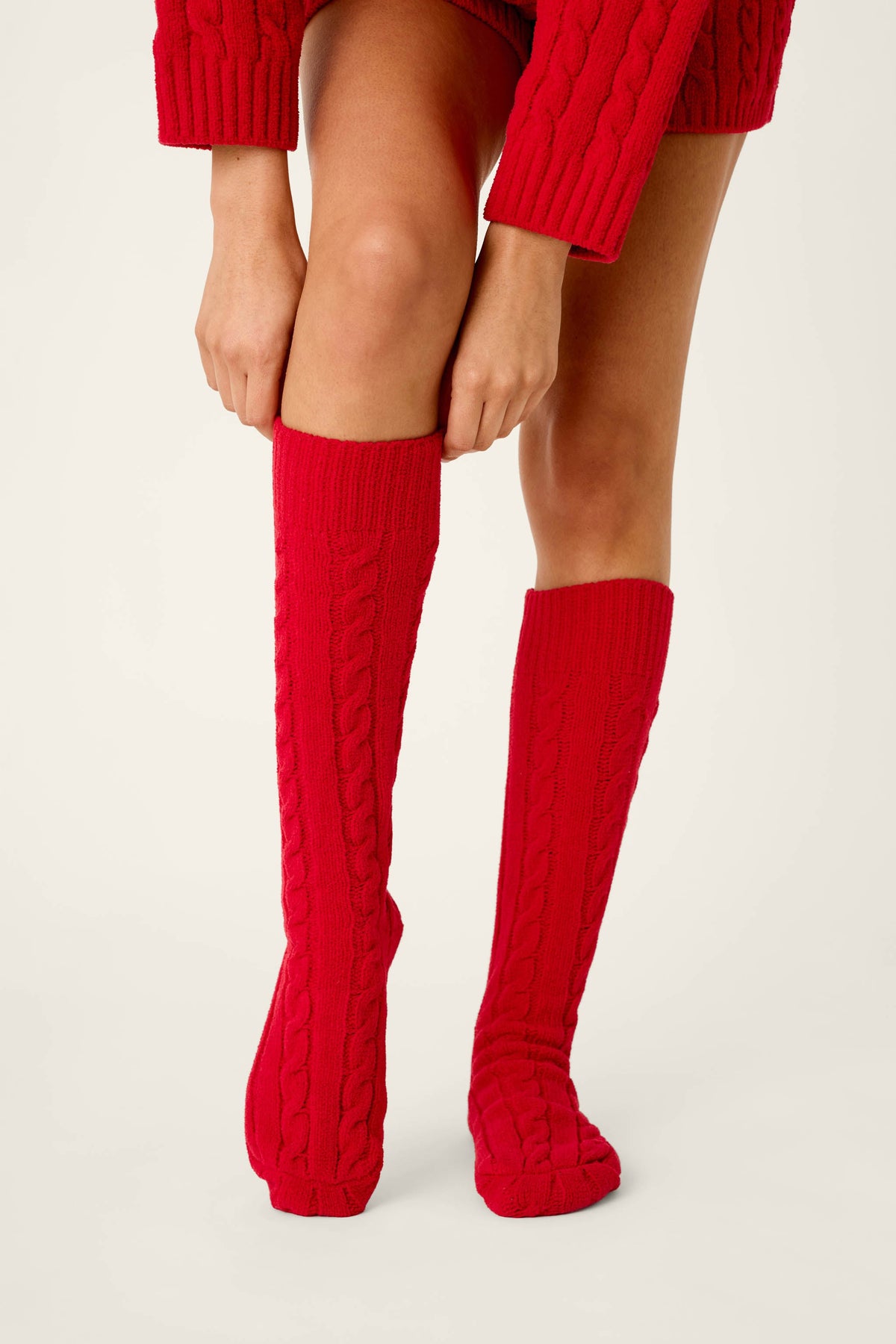 Cozy Chenille Cable Knit Red Socks