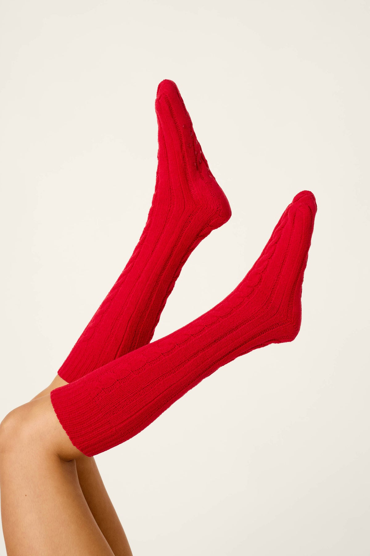 Cozy Chenille Cable Knit Red Socks