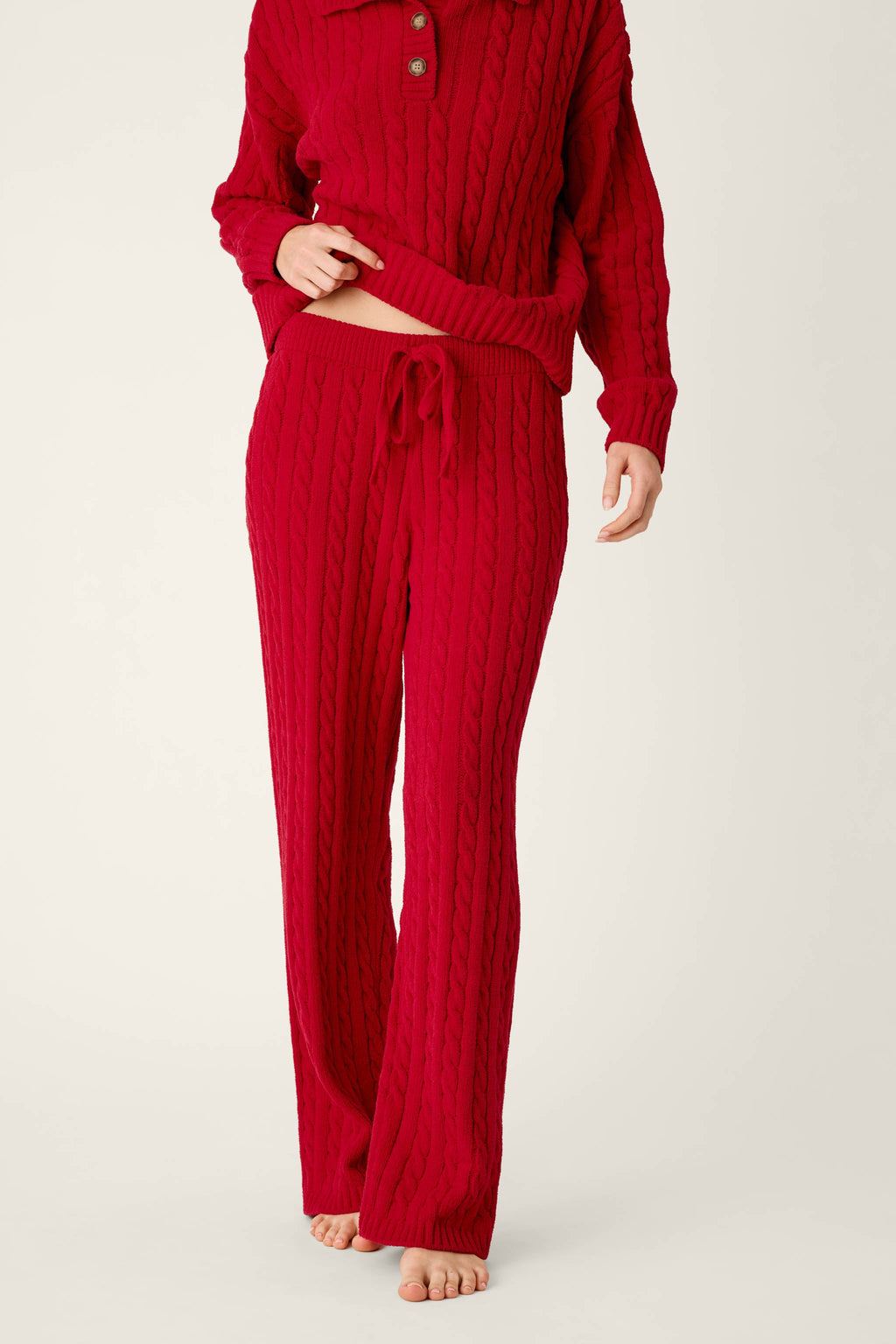 Cozy Chenille Cable Knit Red Lounge Pants