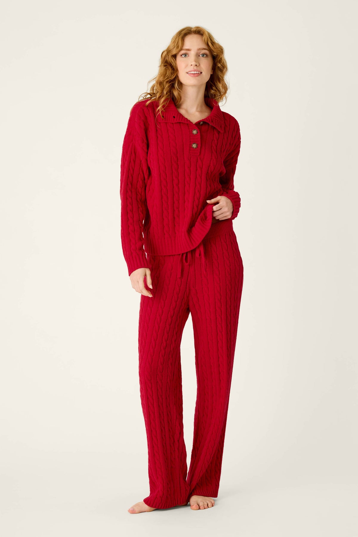 Cozy Chenille Cable Knit Red Lounge Pants