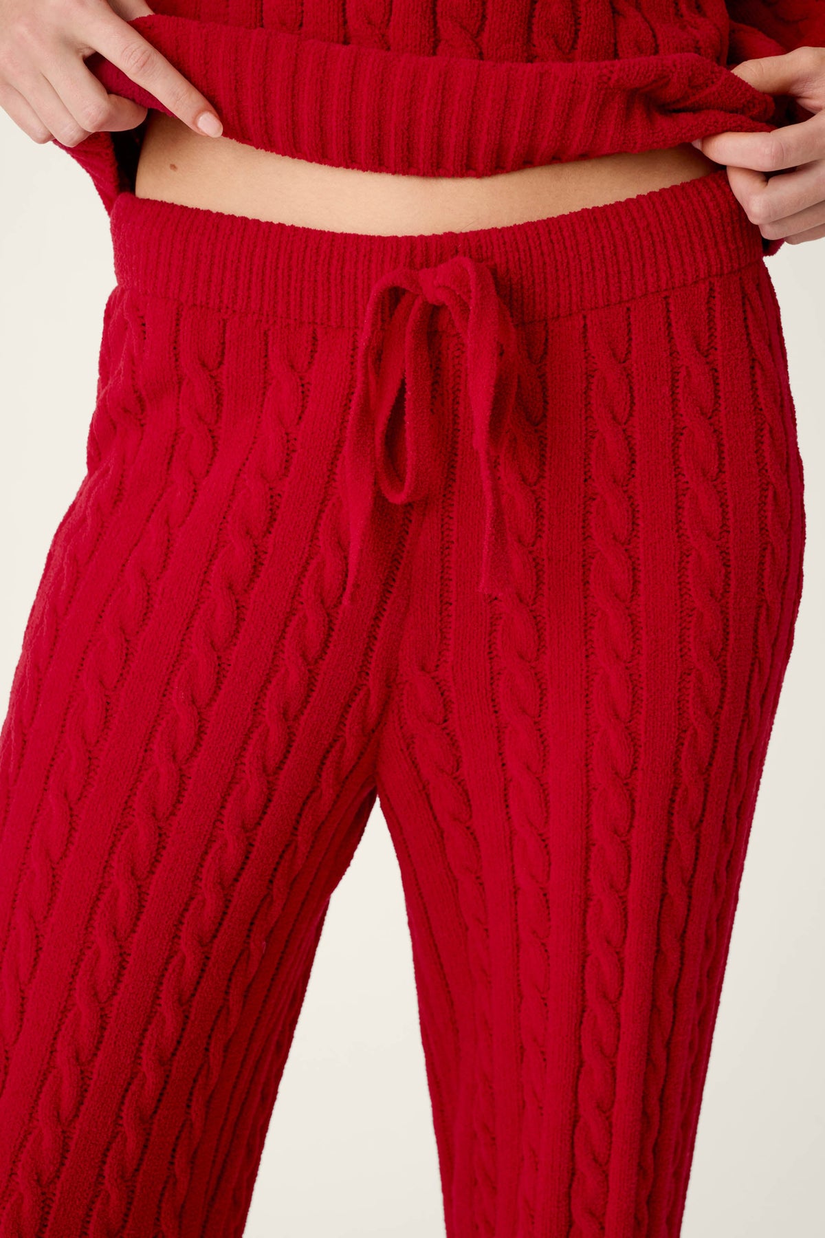 Cozy Chenille Cable Knit Red Lounge Pants