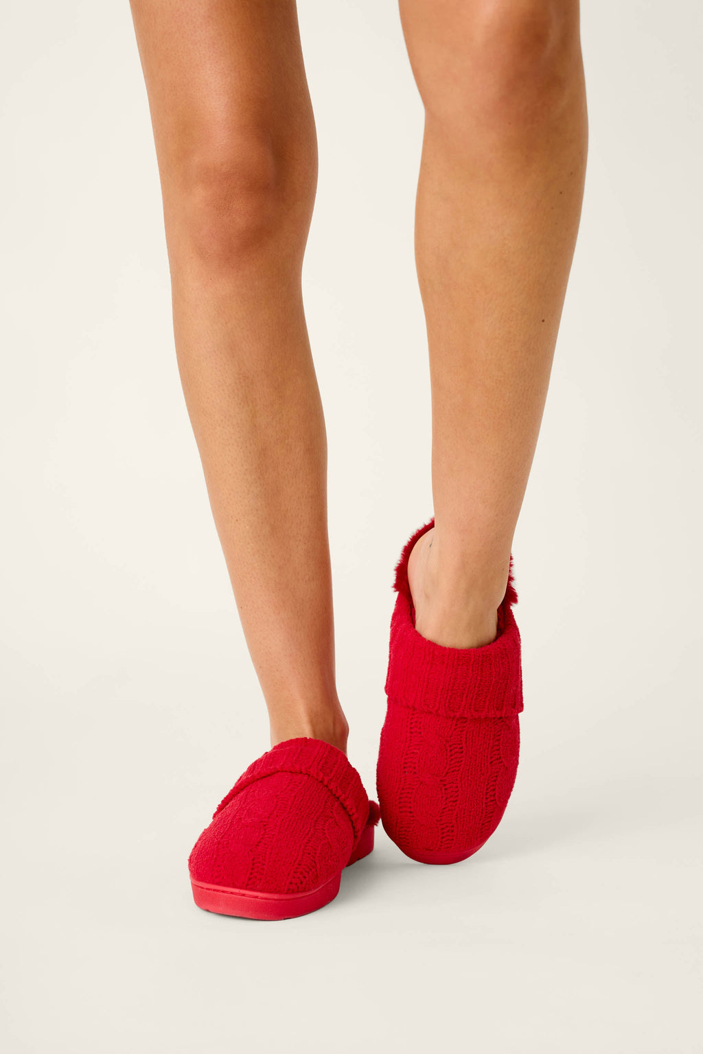 Cozy Chenille Cable Knit Red Slippers