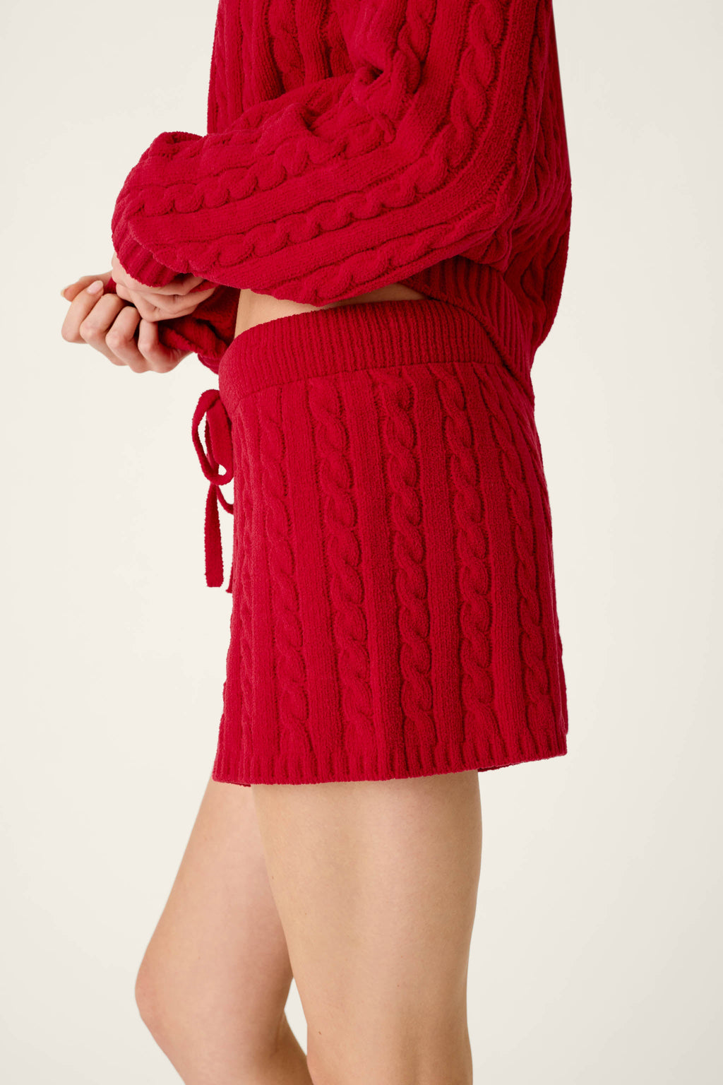 Cozy Chenille Cable Knit Red Lounge Shorts