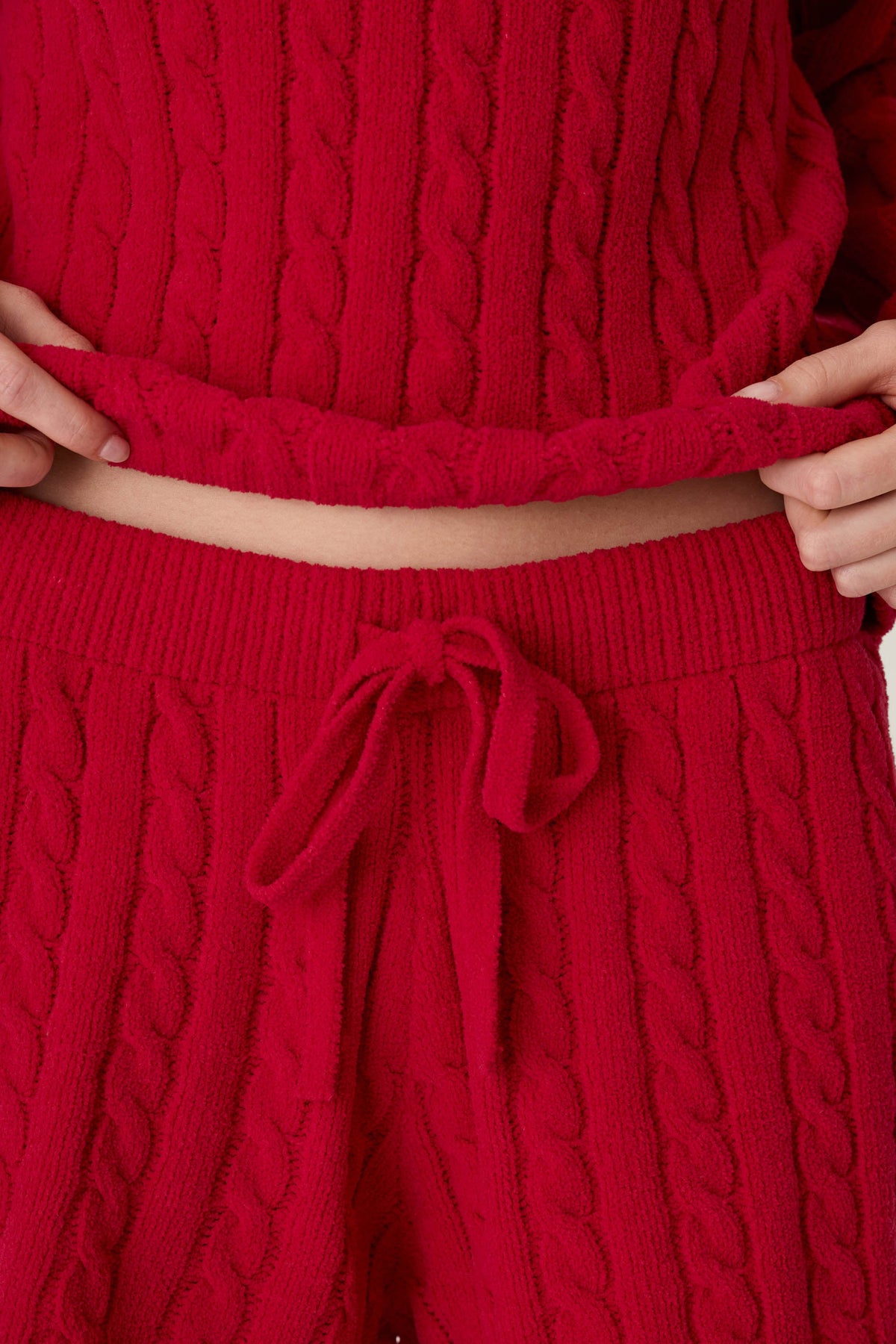 Cozy Chenille Cable Knit Red Lounge Shorts