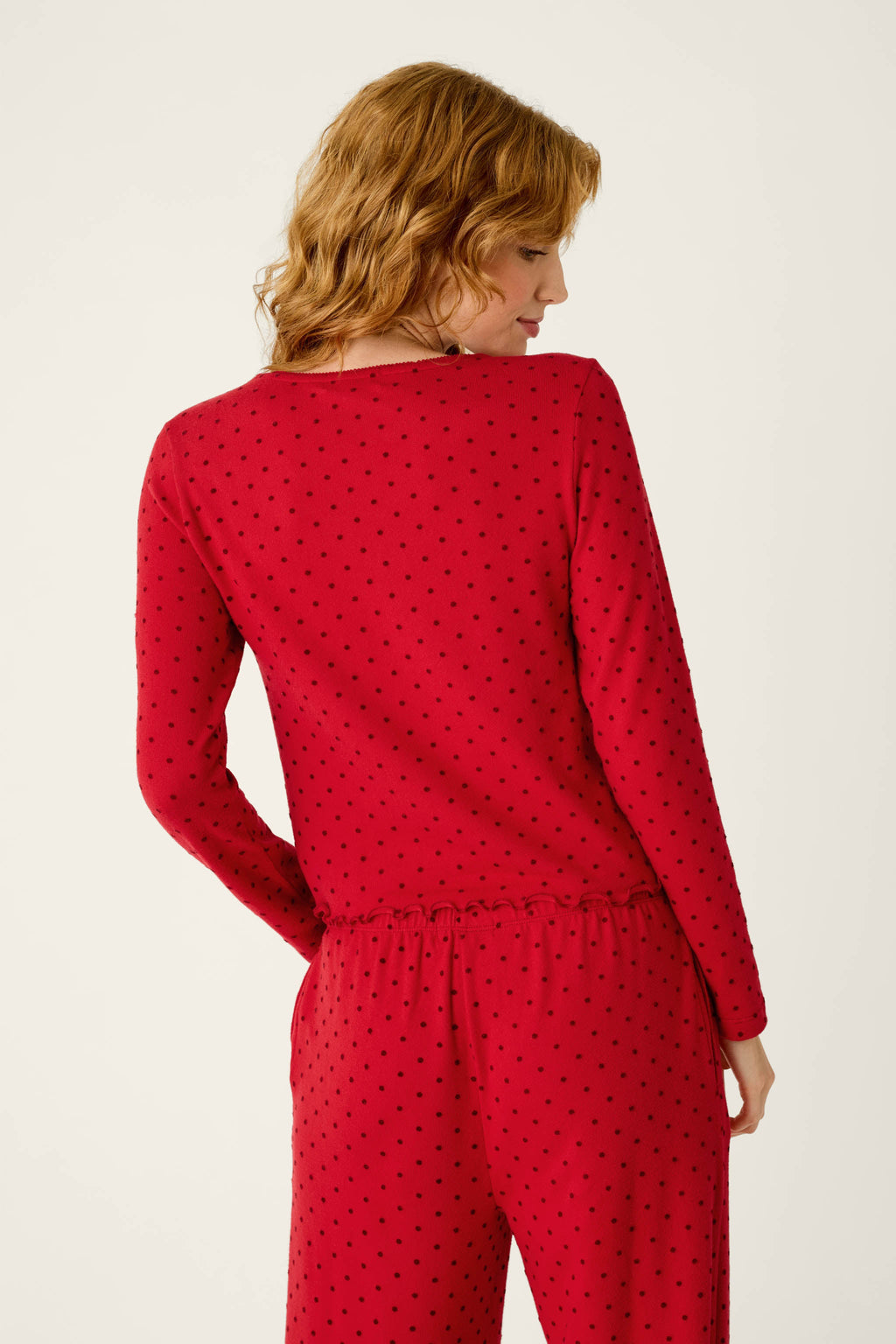 Femme de Noel Tonal Dot Long Sleeve V-Neck Top