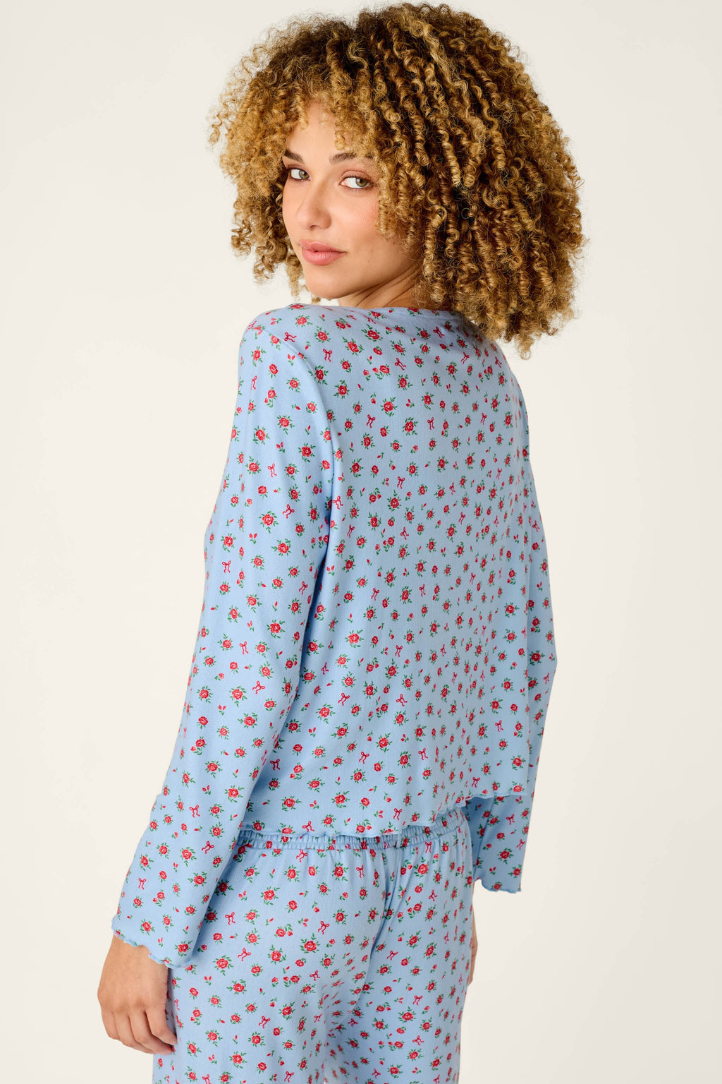 Festive Florals Blue Floral Print Tie-Front Top