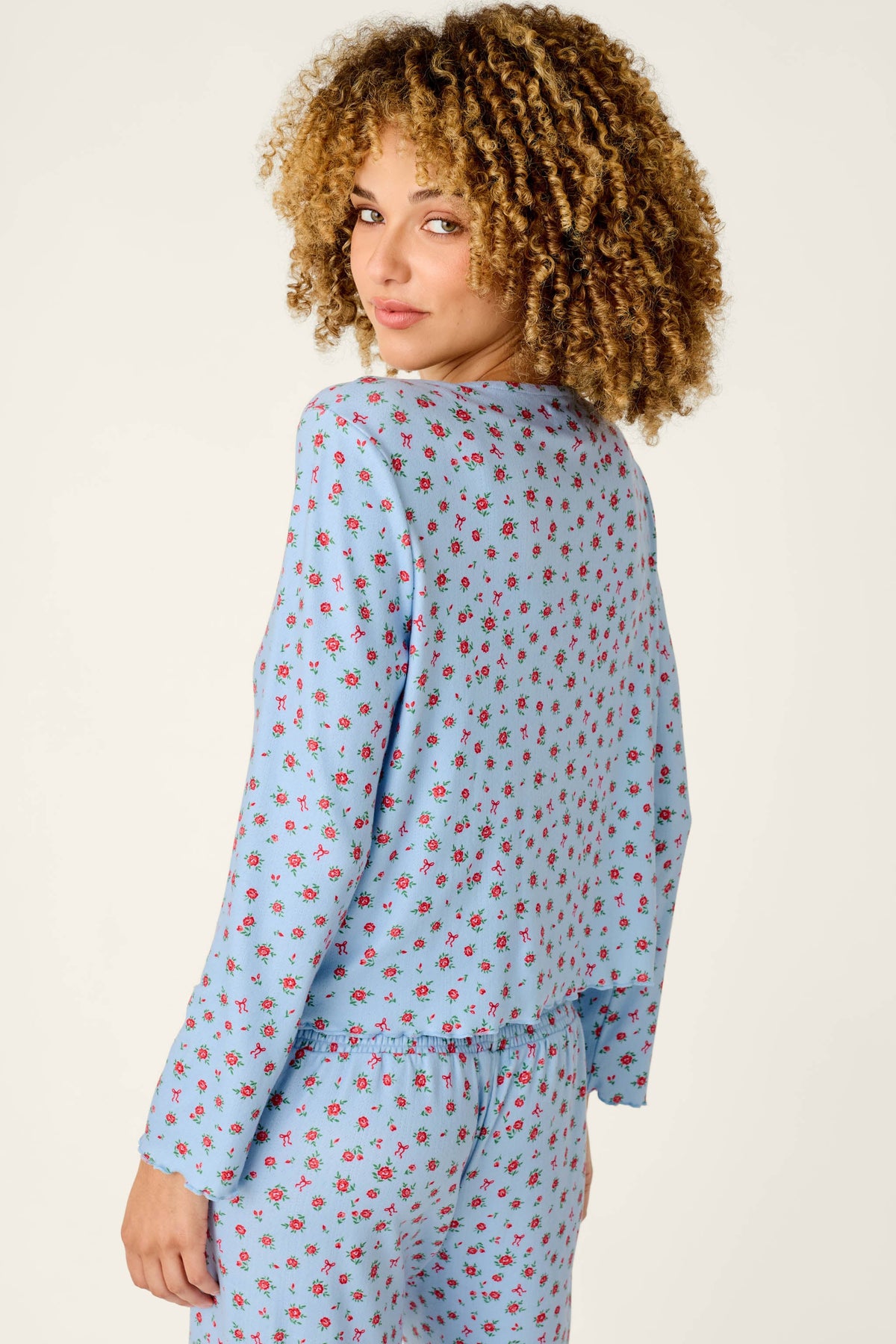 Festive Florals Blue Floral Print Tie-Front Top