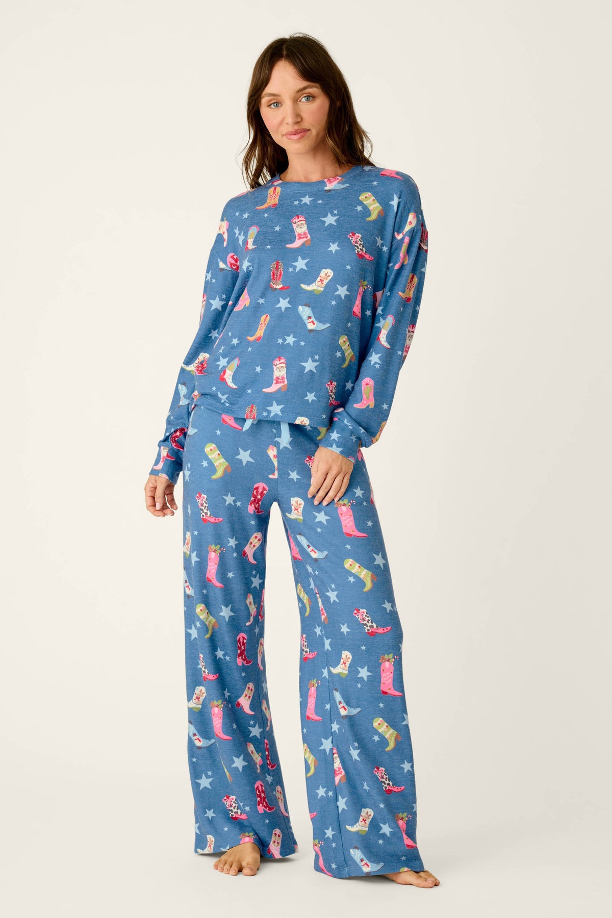 Howdy Holidays Cowboy Boots & Star Print Long Sleeve Top
