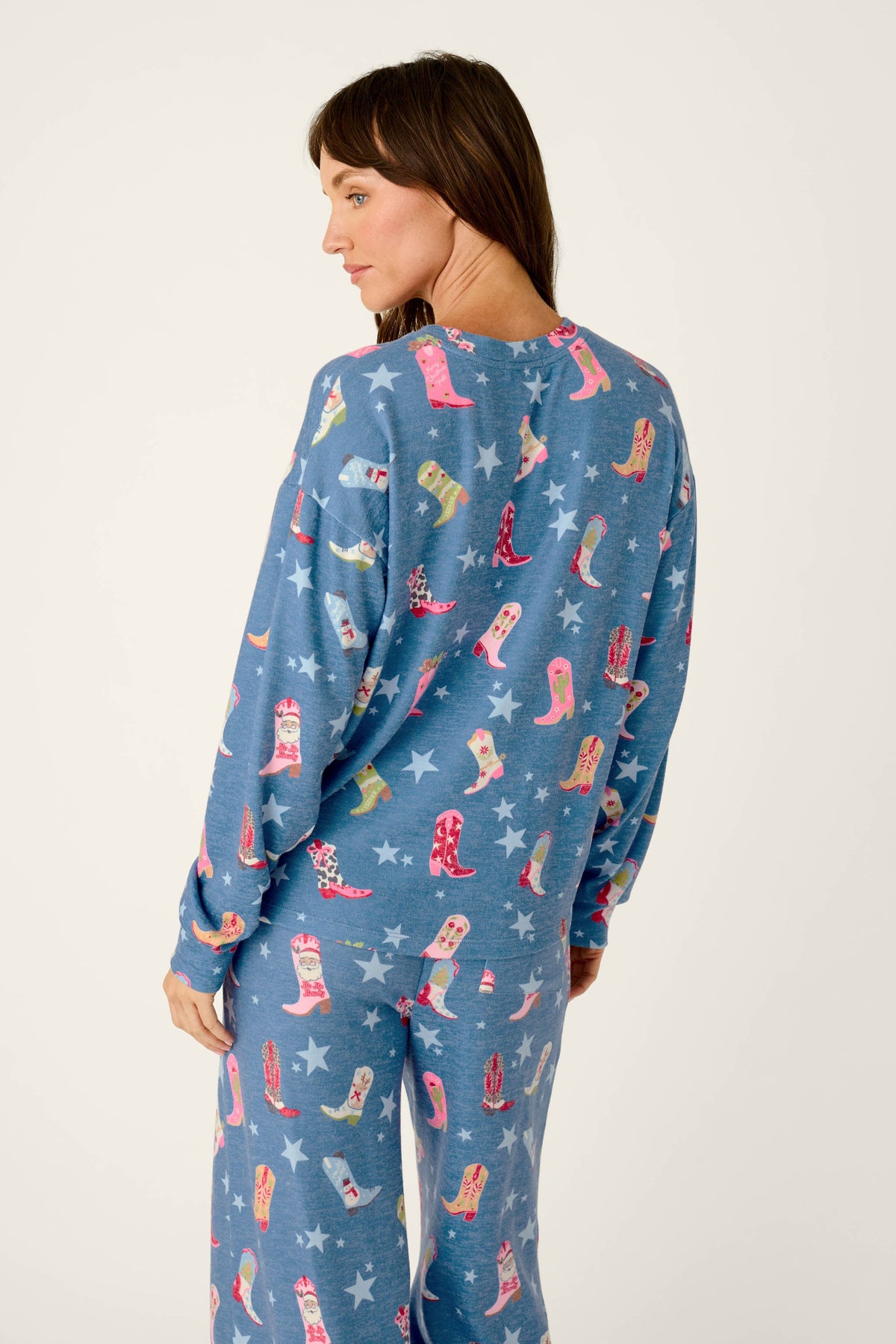 Howdy Holidays Cowboy Boots & Star Print Long Sleeve Top