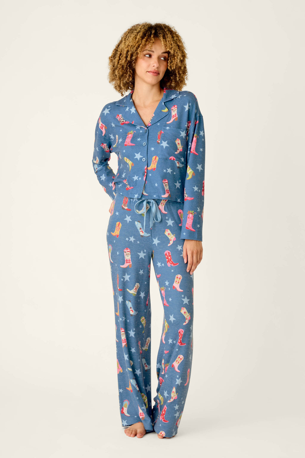 Howdy Holidays Cowboy Boots & Star Print Button Front Top
