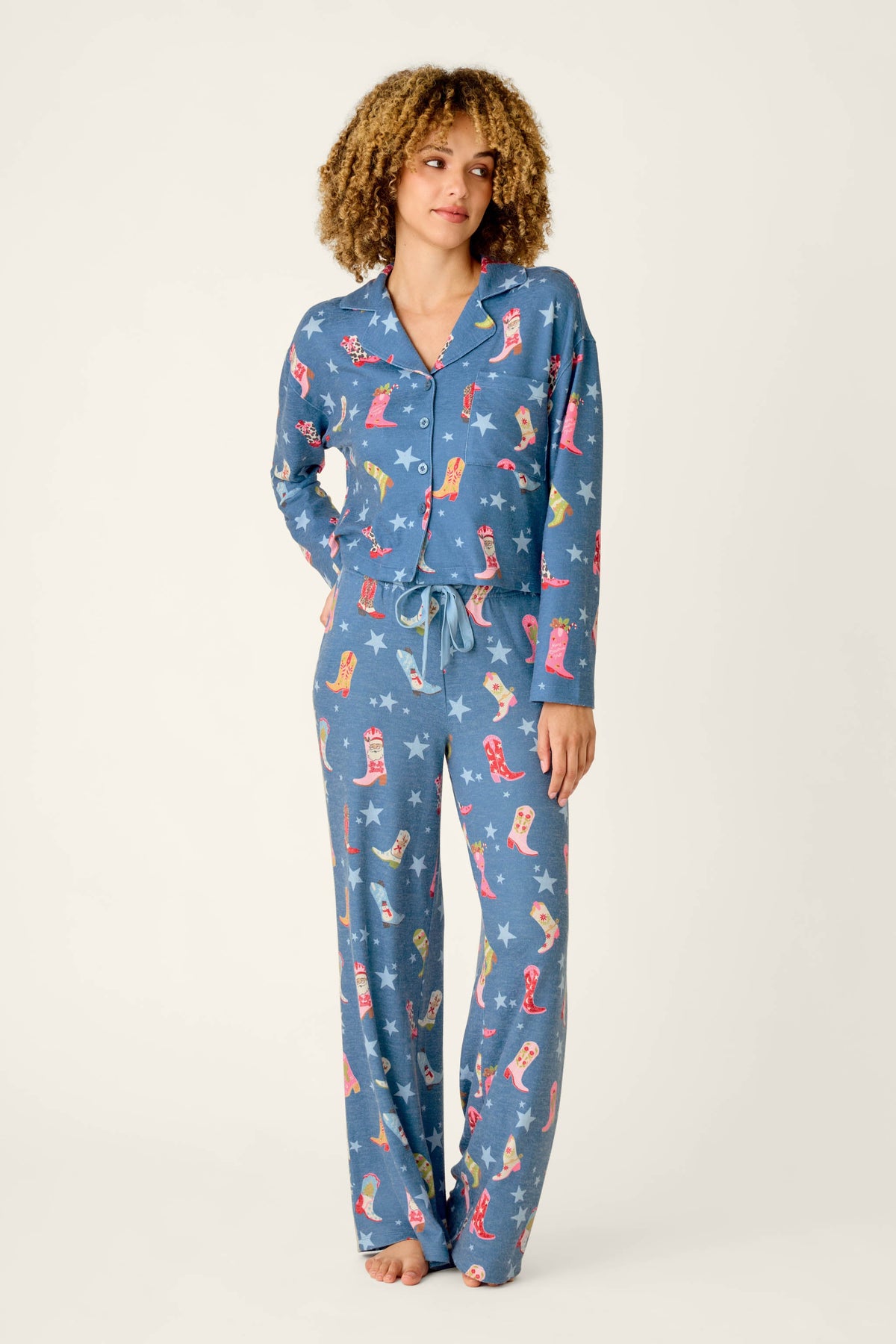 Howdy Holidays Cowboy Boots & Star Print Button Front Top