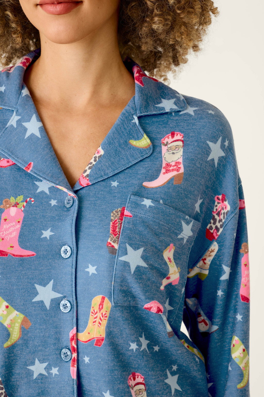 Howdy Holidays Cowboy Boots & Star Print Button Front Top