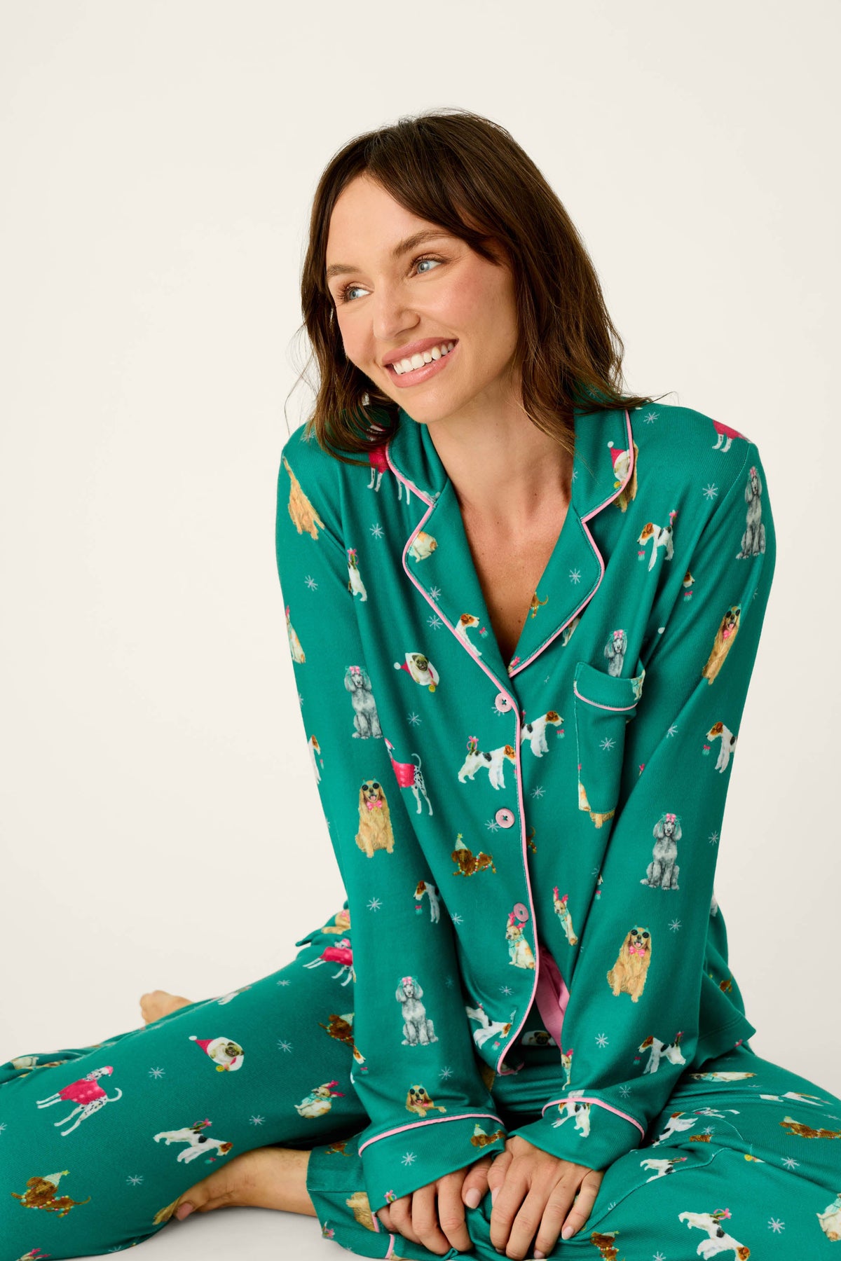 Happy Pawlidays Merry Mutts Dog Print Long Sleeve PJ Set
