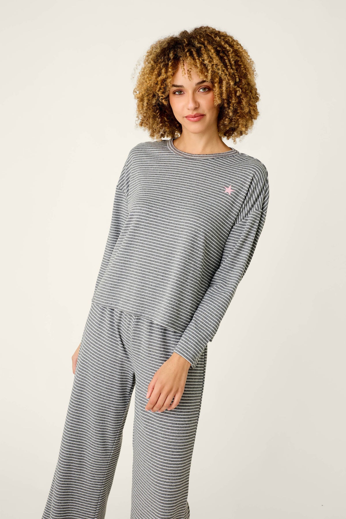 Icon Stripes Heather Grey Long Sleeve PJ Set