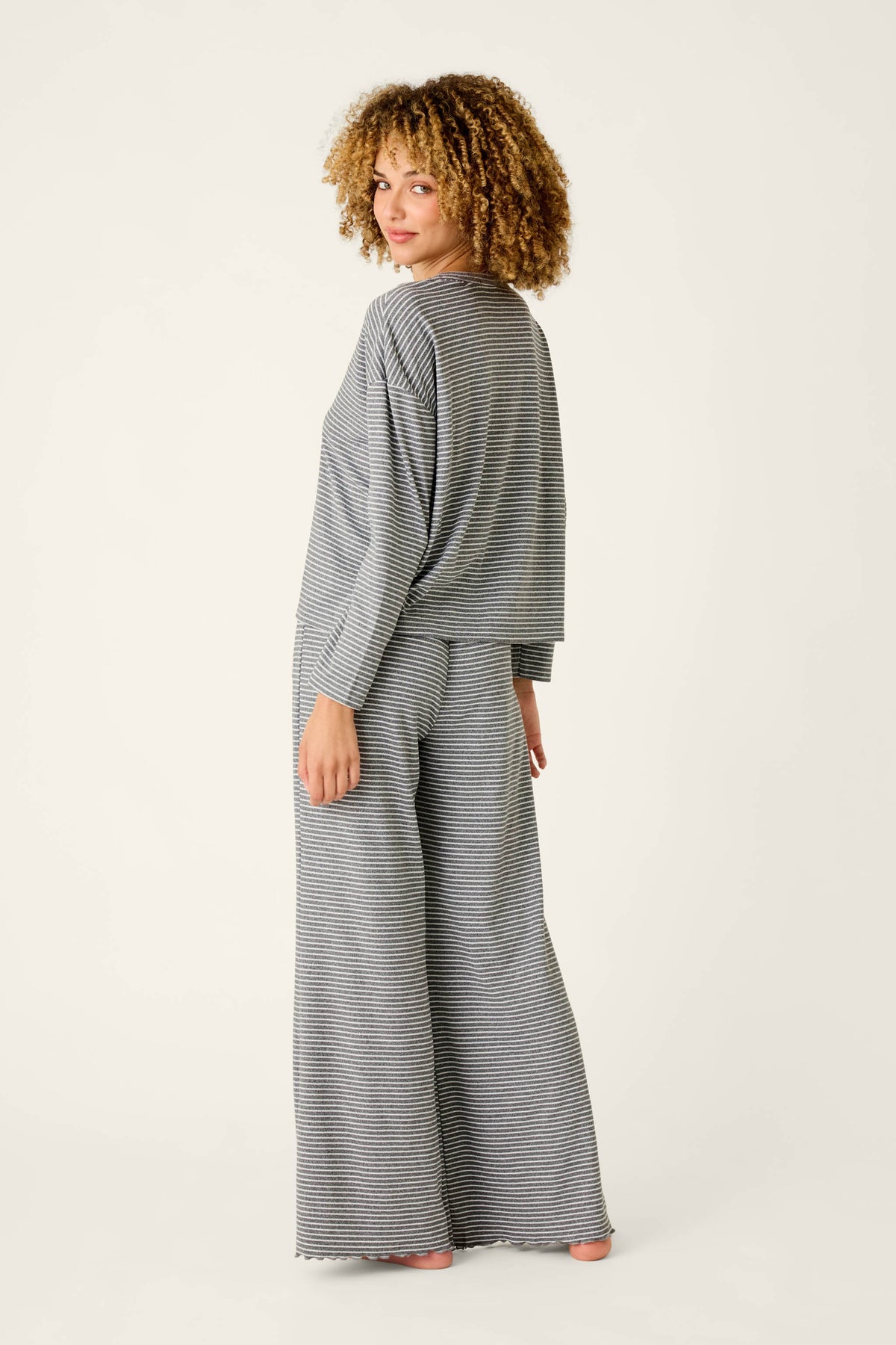Icon Stripes Heather Grey Long Sleeve PJ Set