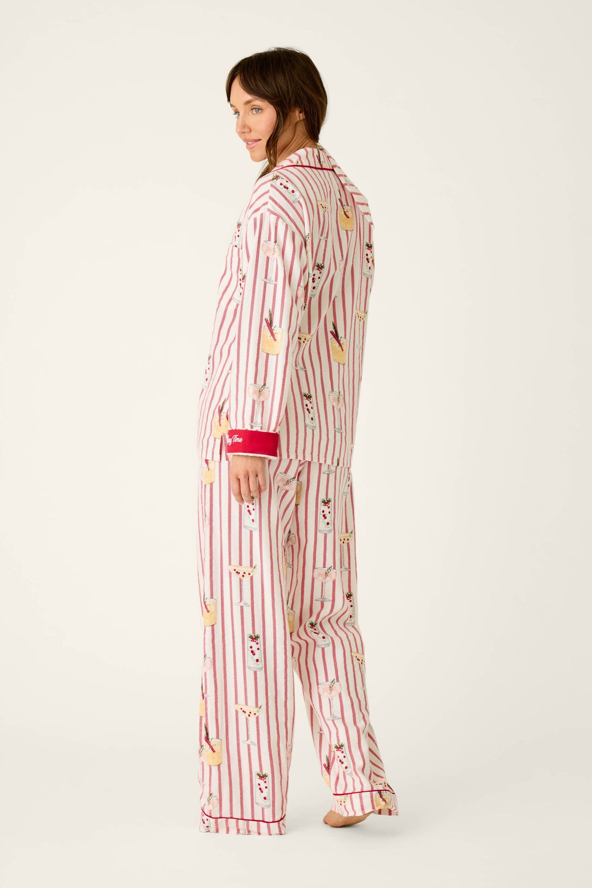 Martinis & Mistletoe Cocktail Print Flannel 3-Piece PJ Set