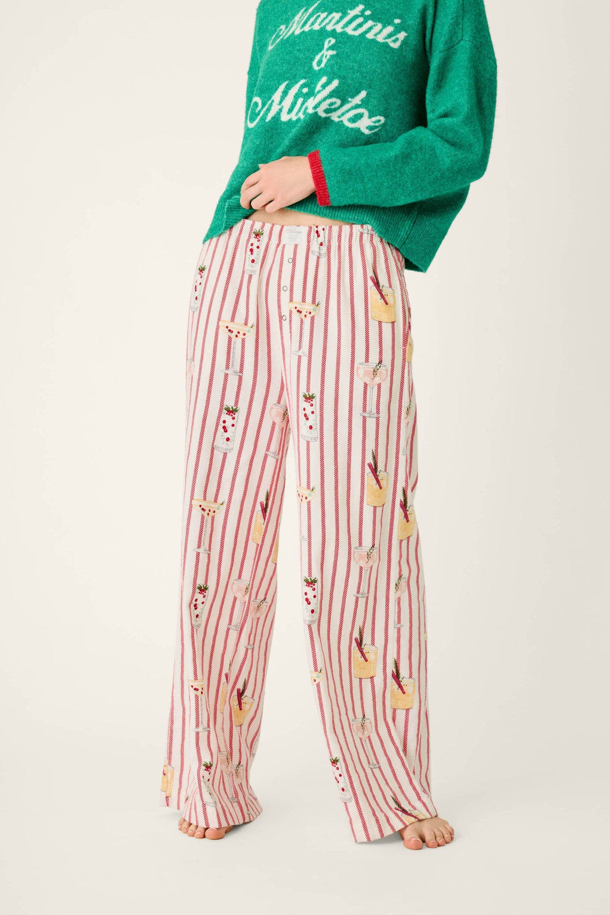Martinis & Mistletoe Cocktail Print Flannel Pajama Pants