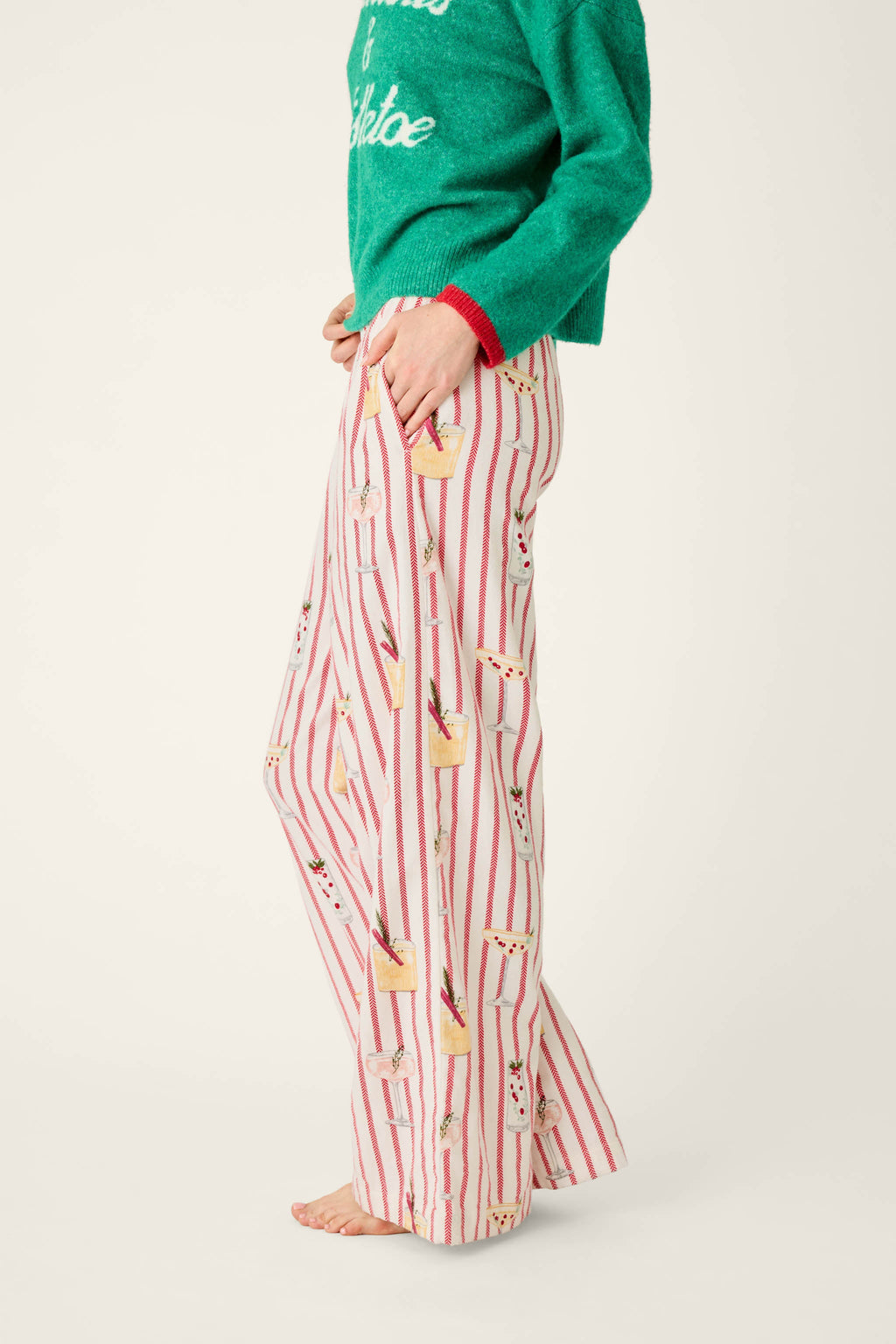 Martinis & Mistletoe Cocktail Print Flannel Pajama Pants