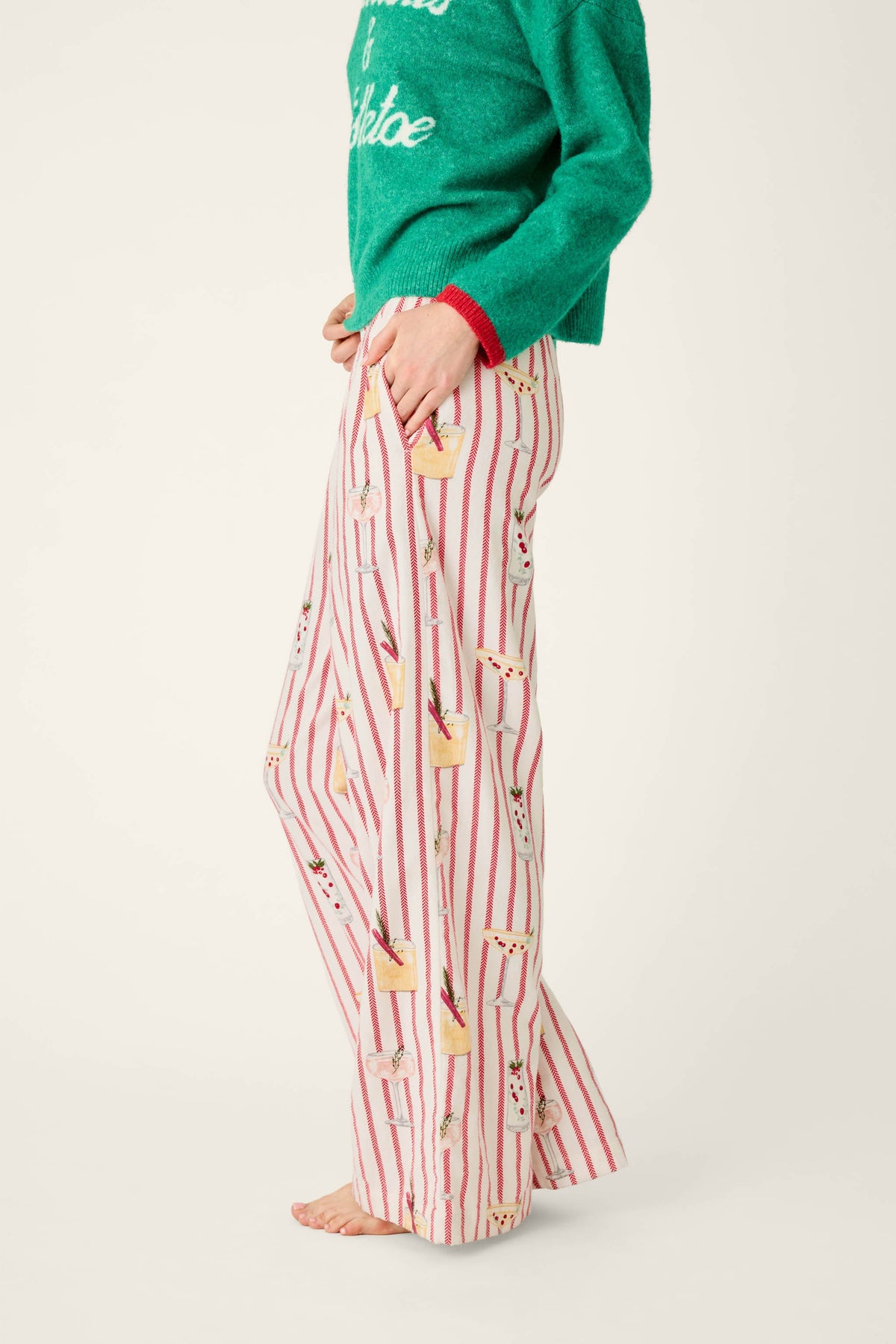 Martinis & Mistletoe Cocktail Print Flannel Pajama Pants