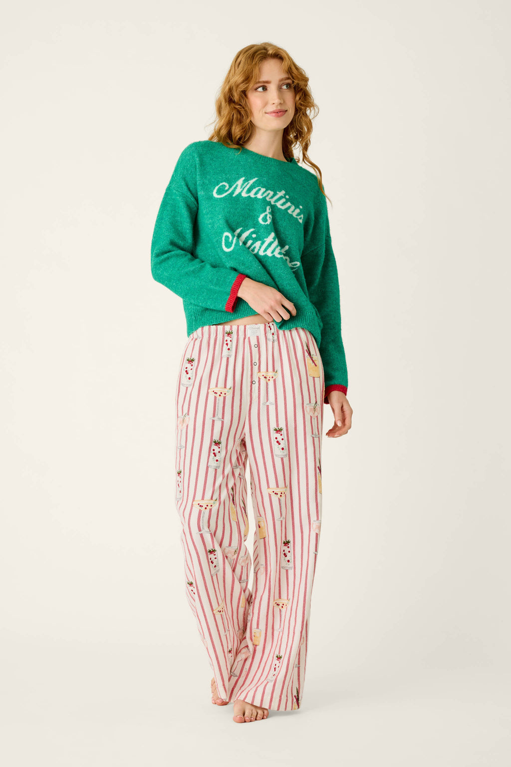 Martinis & Mistletoe Cocktail Print Flannel Pajama Pants