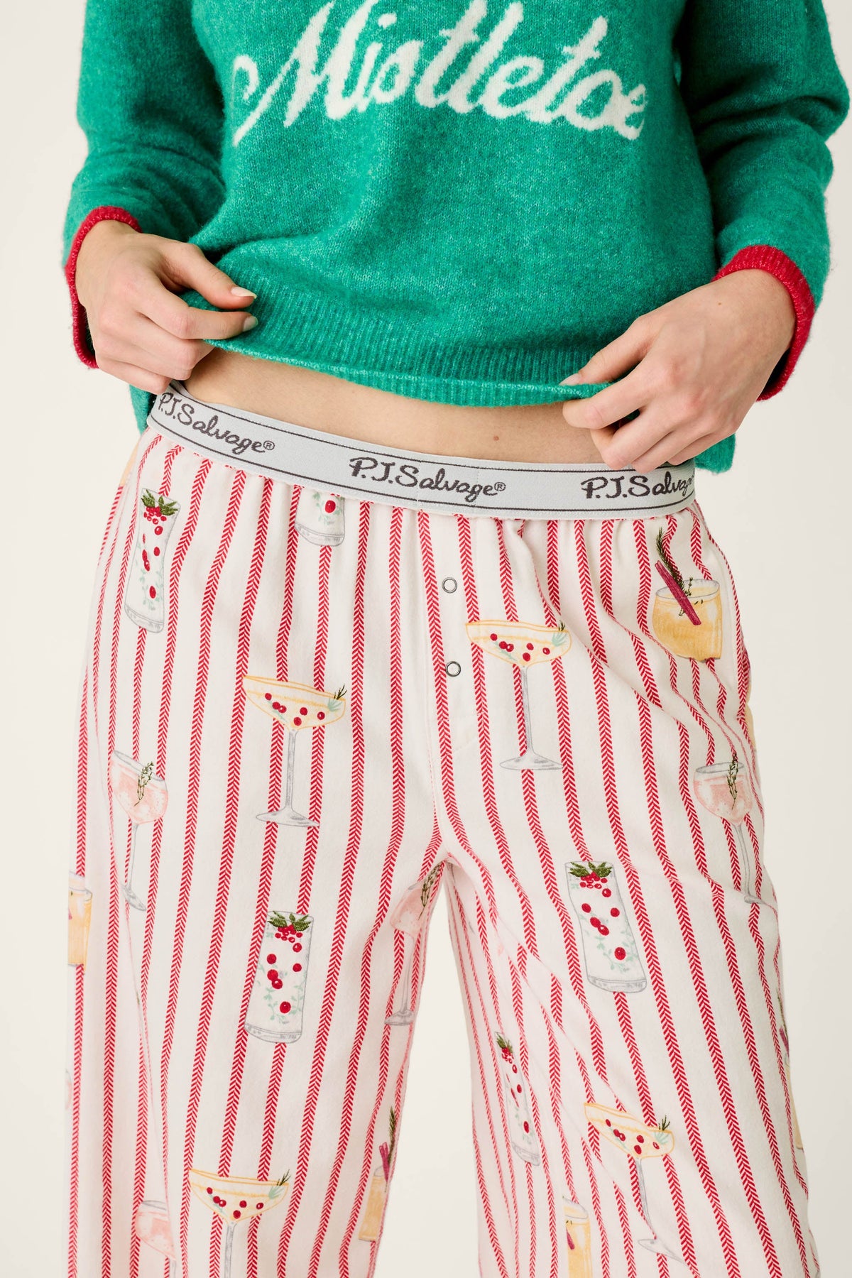 Martinis & Mistletoe Cocktail Print Flannel Pajama Pants
