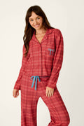 Mad for Plaid Long Sleeve Notch Collar Top