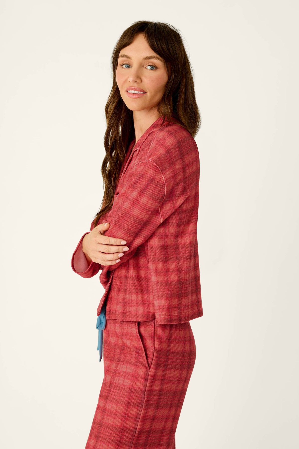 Mad for Plaid Long Sleeve Notch Collar Top