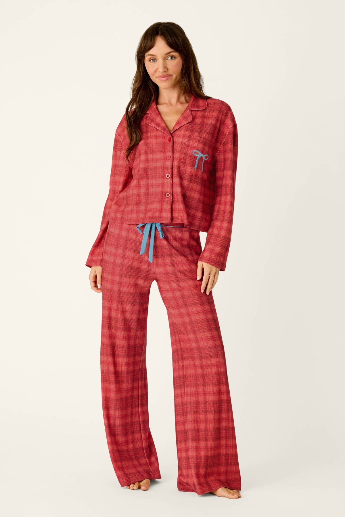 Mad for Plaid Long Sleeve Notch Collar Top