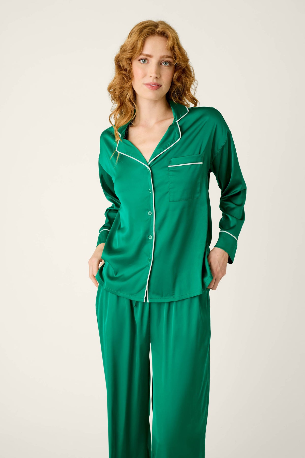 Moonlight Muse Green Satin Long Sleeve PJ Set