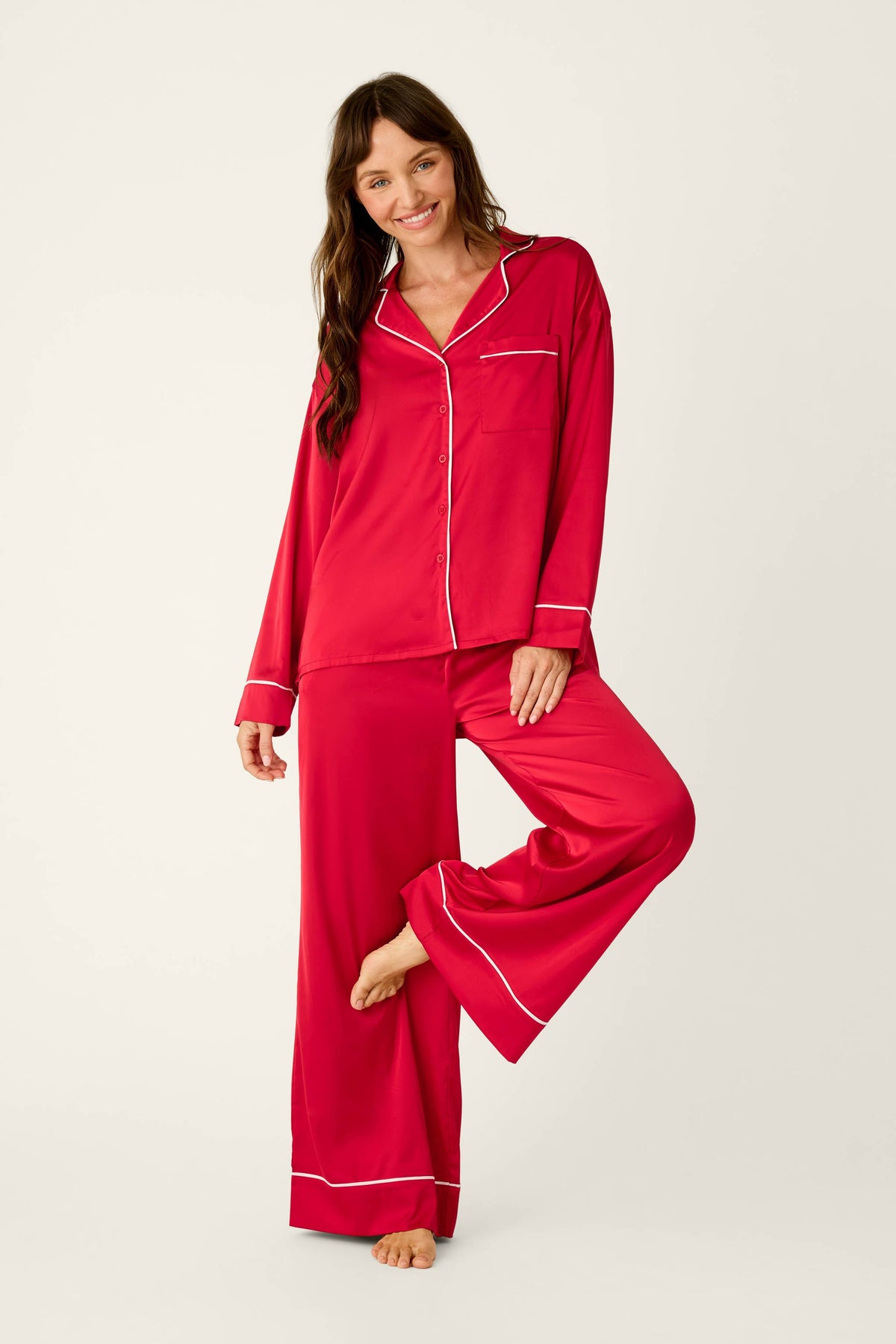 Moonlight Muse Red Satin Long Sleeve PJ Set
