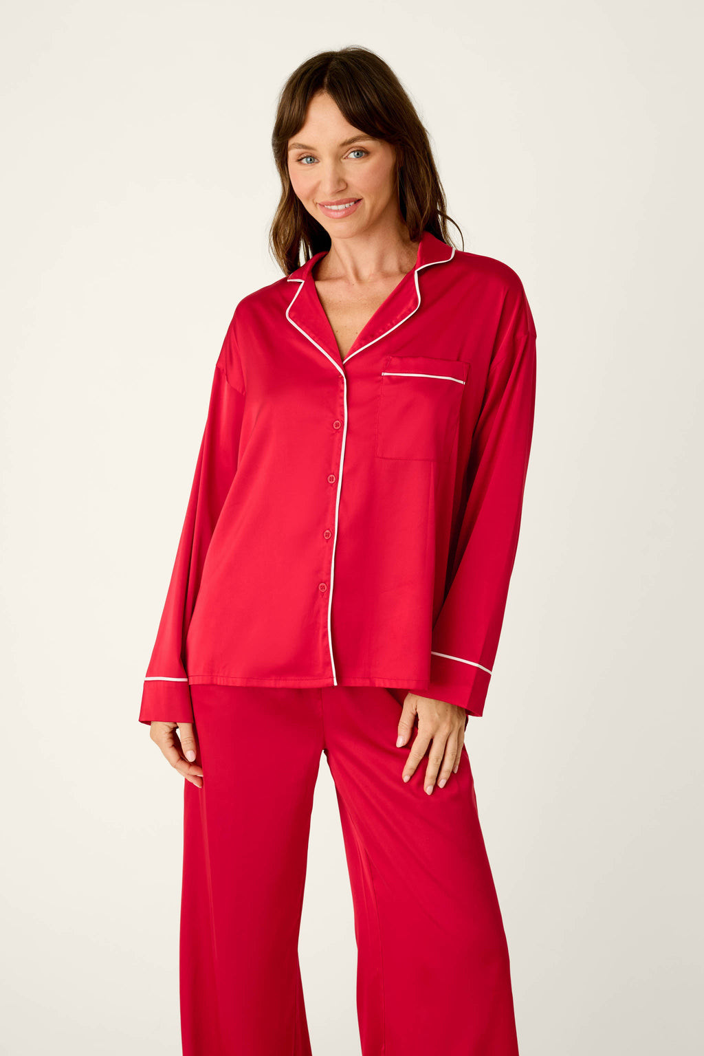 Moonlight Muse Red Satin Long Sleeve PJ Set