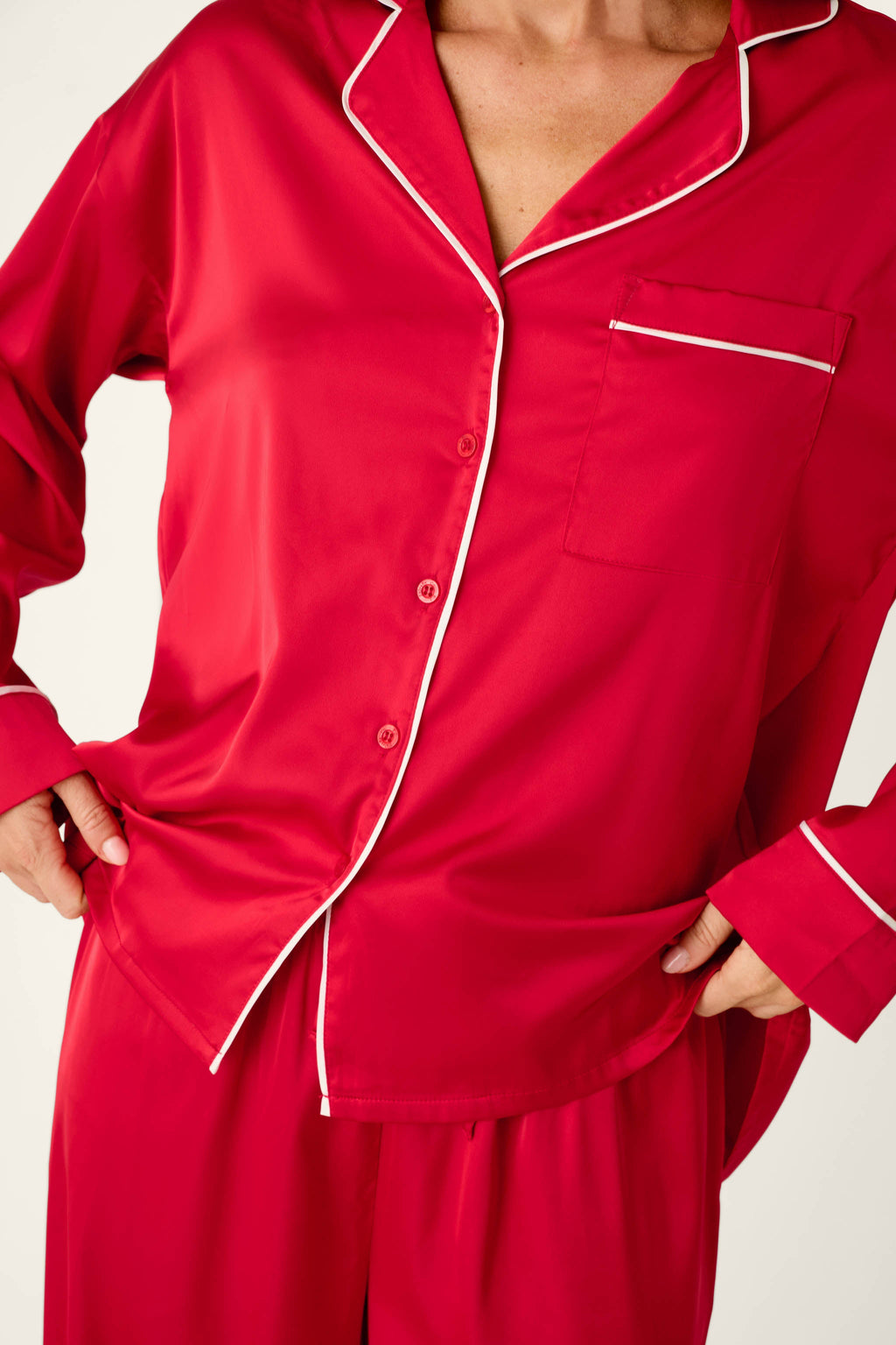Moonlight Muse Red Satin Long Sleeve PJ Set