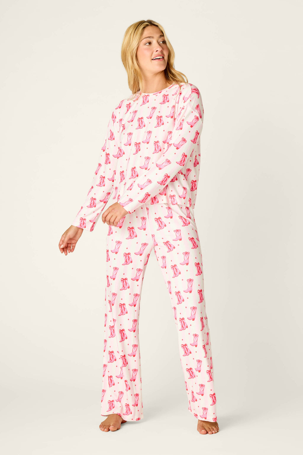Midnight Rodeo Cowboy Boot Print Long Sleeve PJ Set