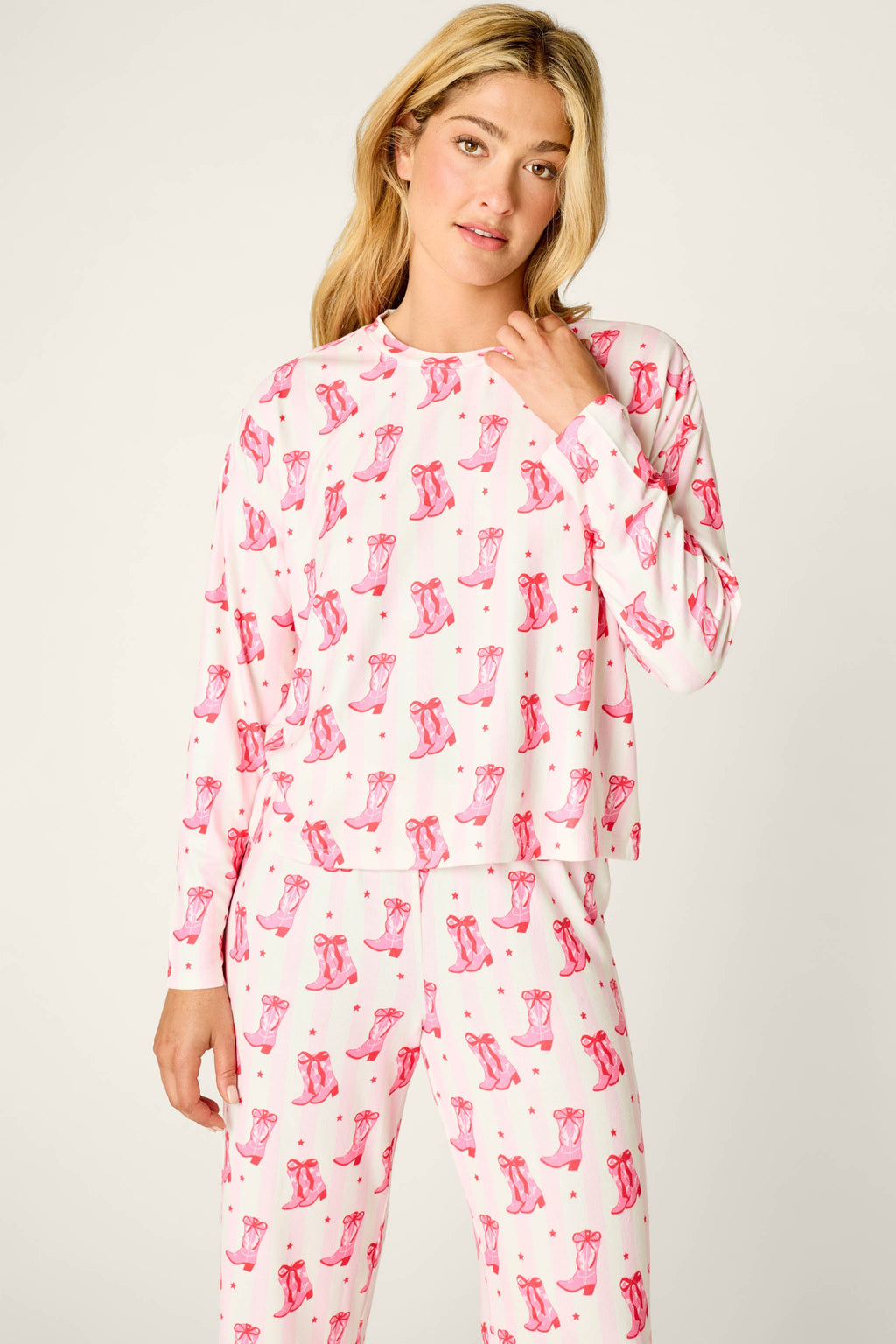Midnight Rodeo Cowboy Boot Print Long Sleeve PJ Set