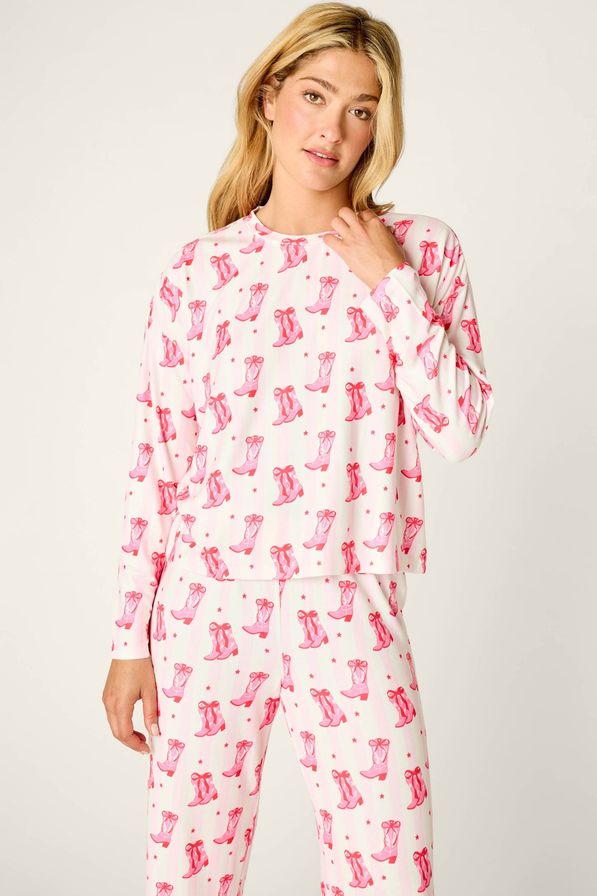 Midnight Rodeo Cowboy Boot Print Long Sleeve PJ Set