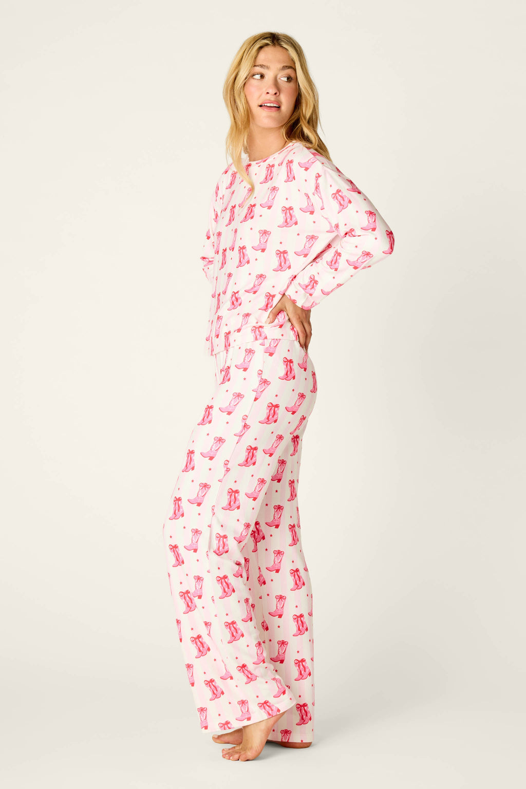 Midnight Rodeo Cowboy Boot Print Long Sleeve PJ Set