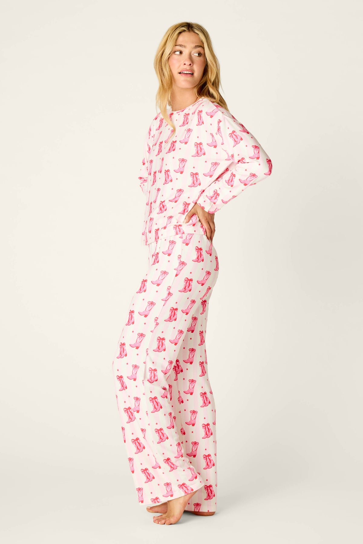 Midnight Rodeo Cowboy Boot Print Long Sleeve PJ Set