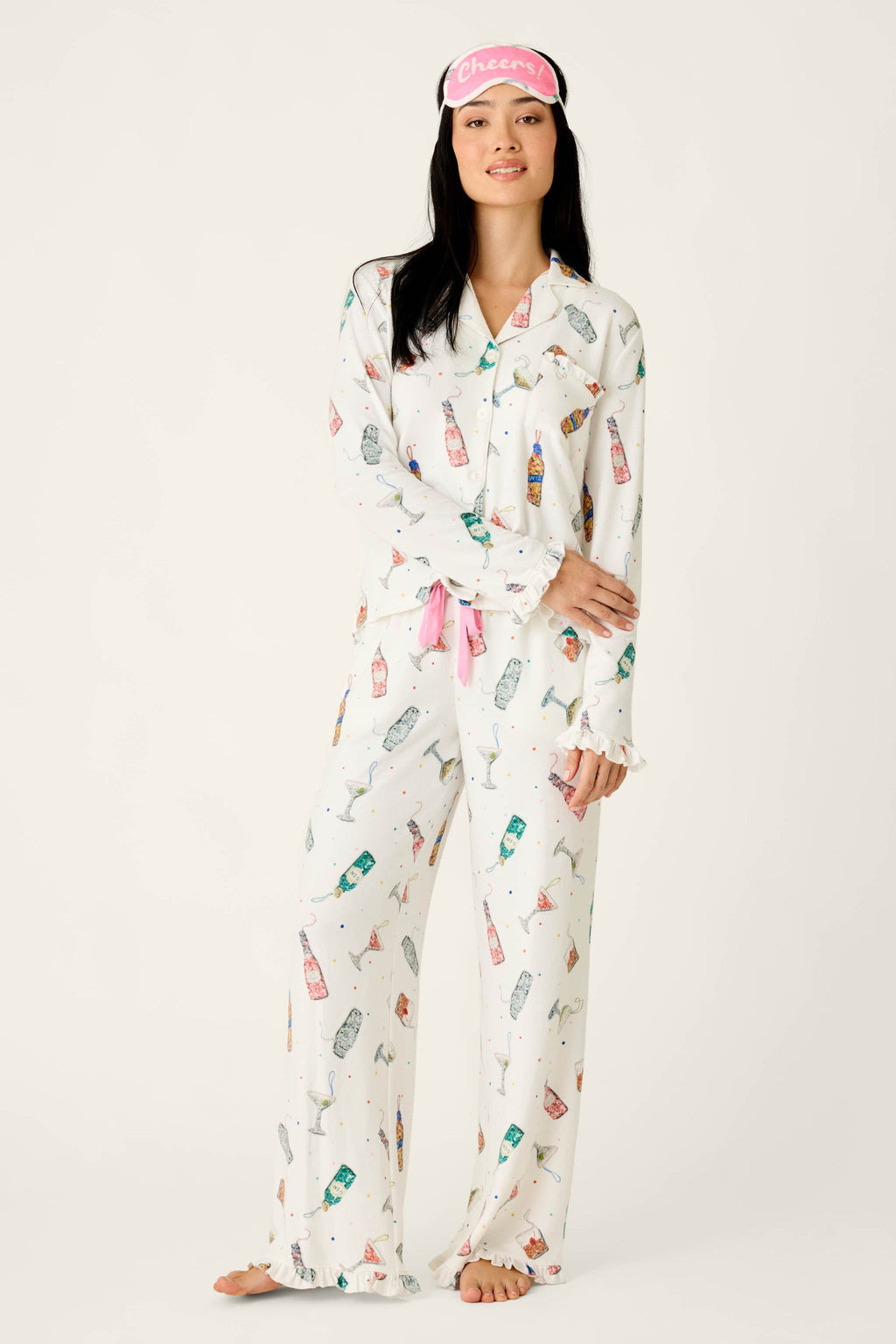 Sip Sip Sparkle Cocktail Charms Print 3-Piece PJ Set