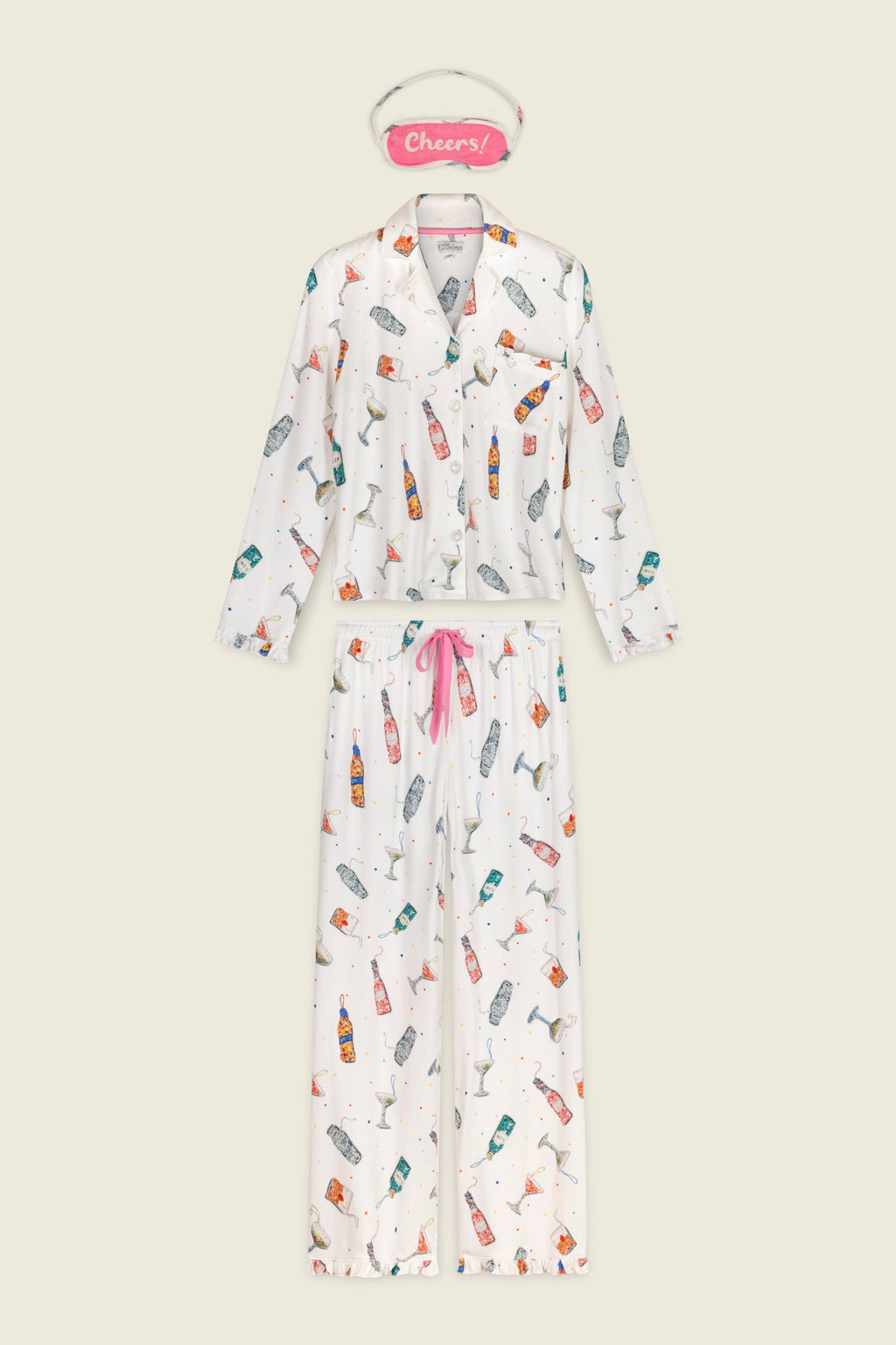 Sip Sip Sparkle Cocktail Charms Print 3-Piece PJ Set