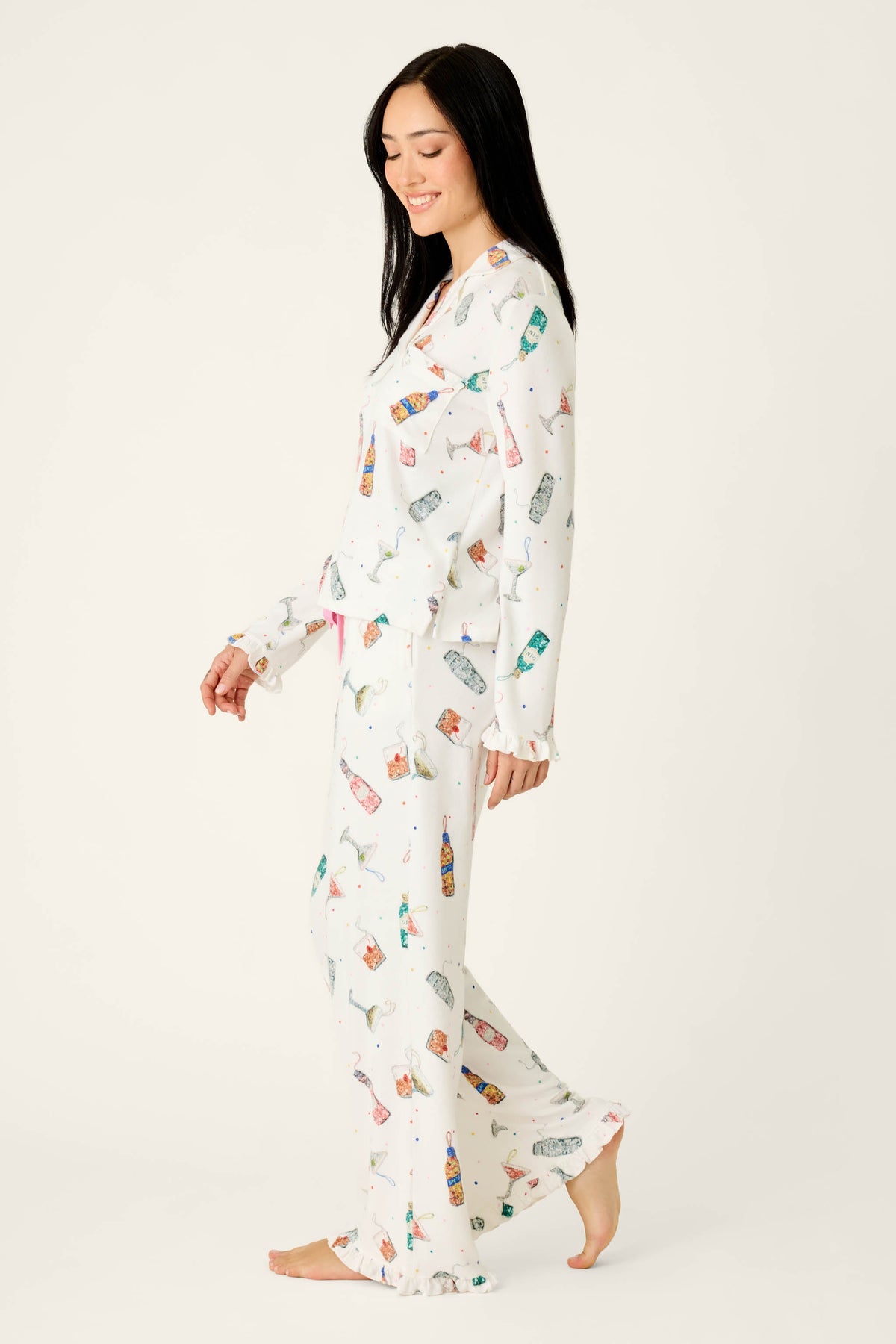 Sip Sip Sparkle Cocktail Charms Print 3-Piece PJ Set