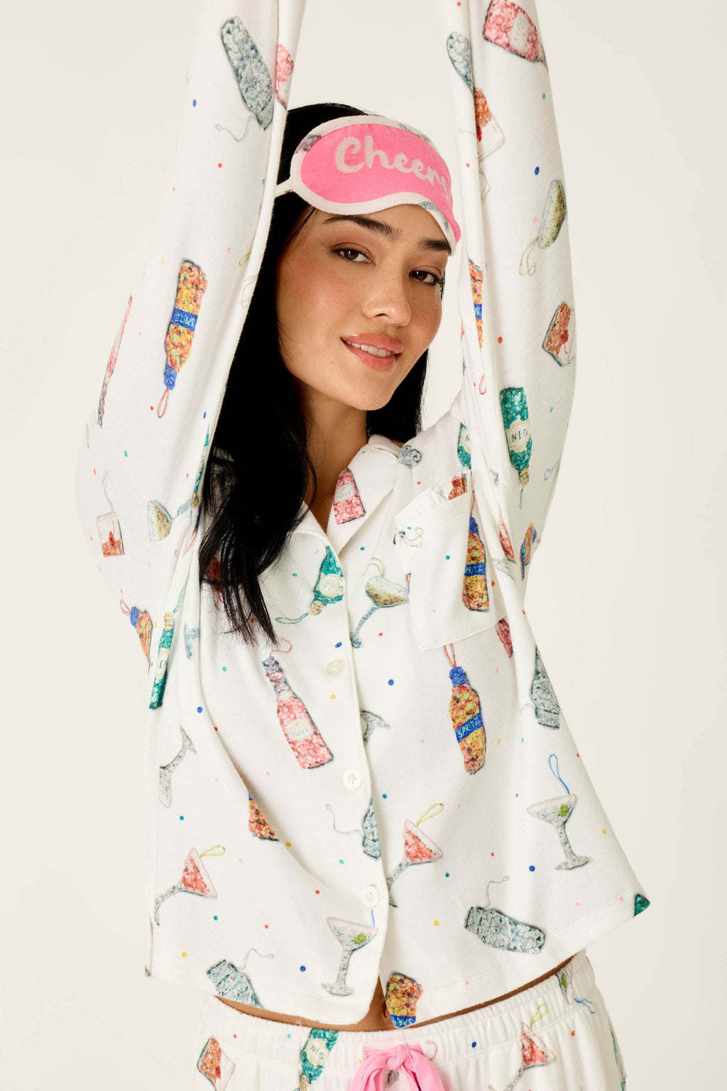 Sip Sip Sparkle Cocktail Charms Print 3-Piece PJ Set