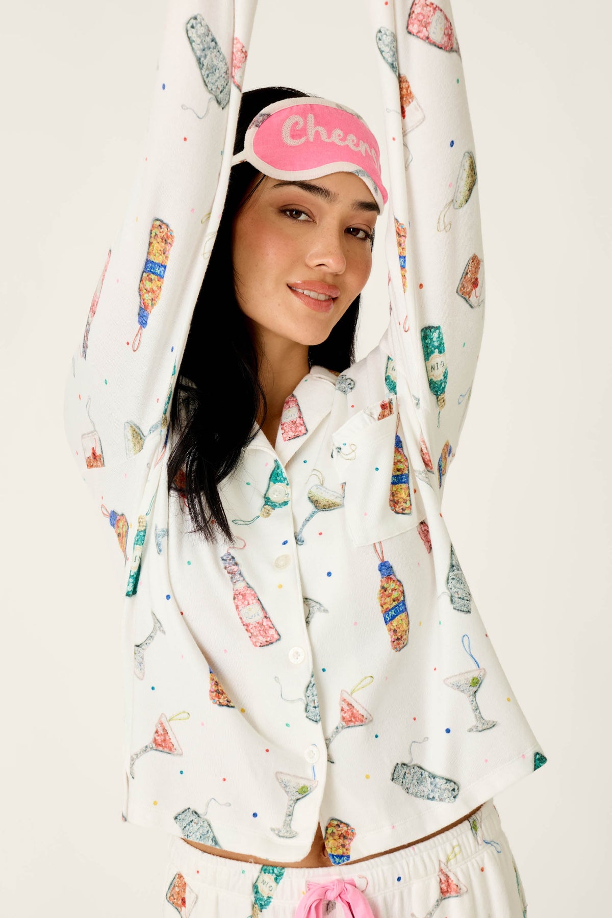 Sip Sip Sparkle Cocktail Charms Print 3-Piece PJ Set