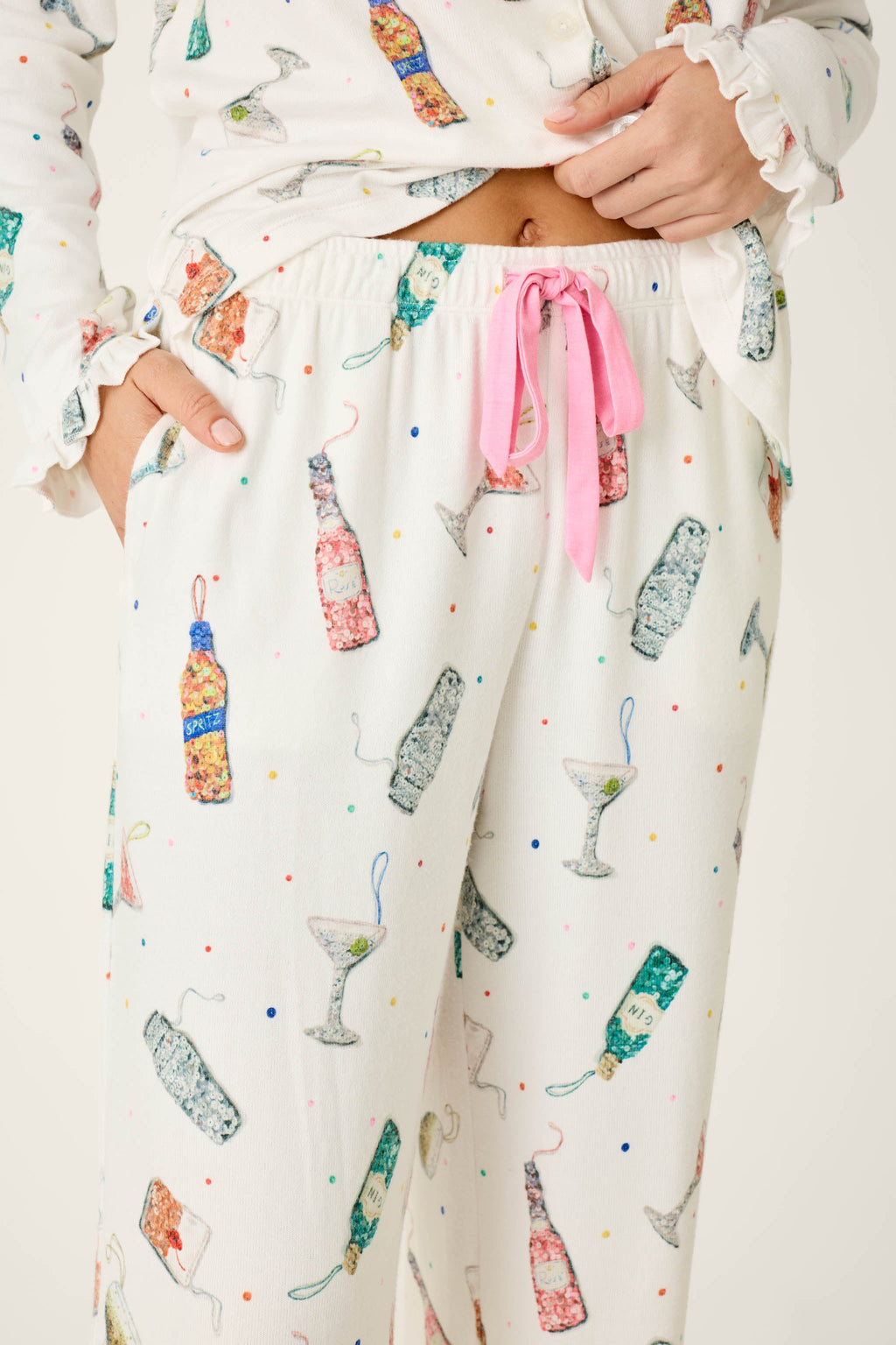 Sip Sip Sparkle Cocktail Charms Print 3-Piece PJ Set
