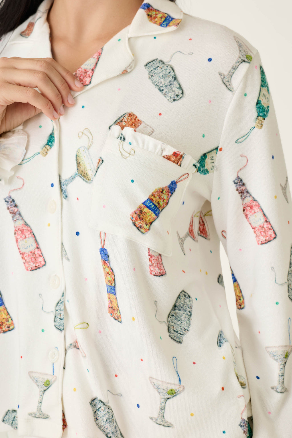 Sip Sip Sparkle Cocktail Charms Print 3-Piece PJ Set