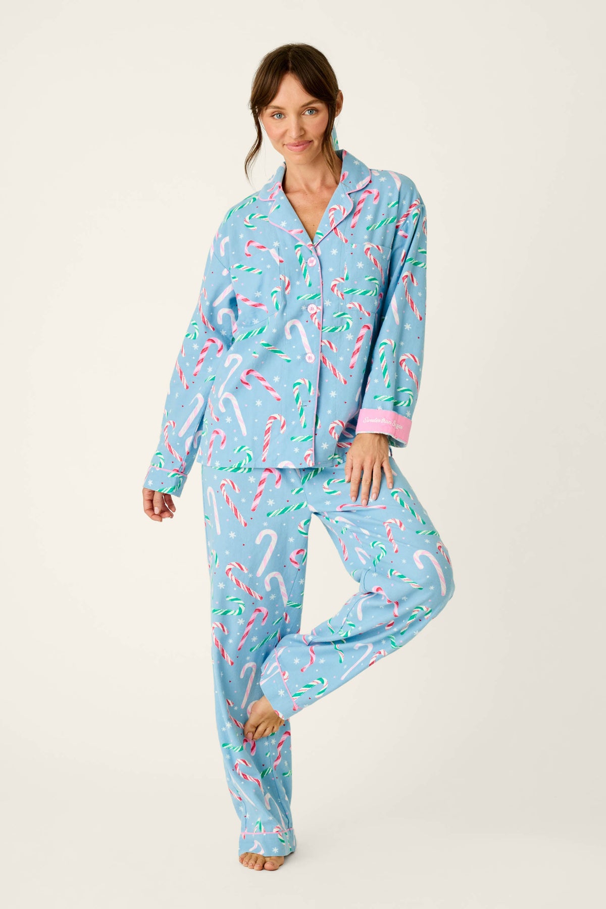 The Sweetest Season Candy Cane Print Flannel 3-Piece PJ Set
