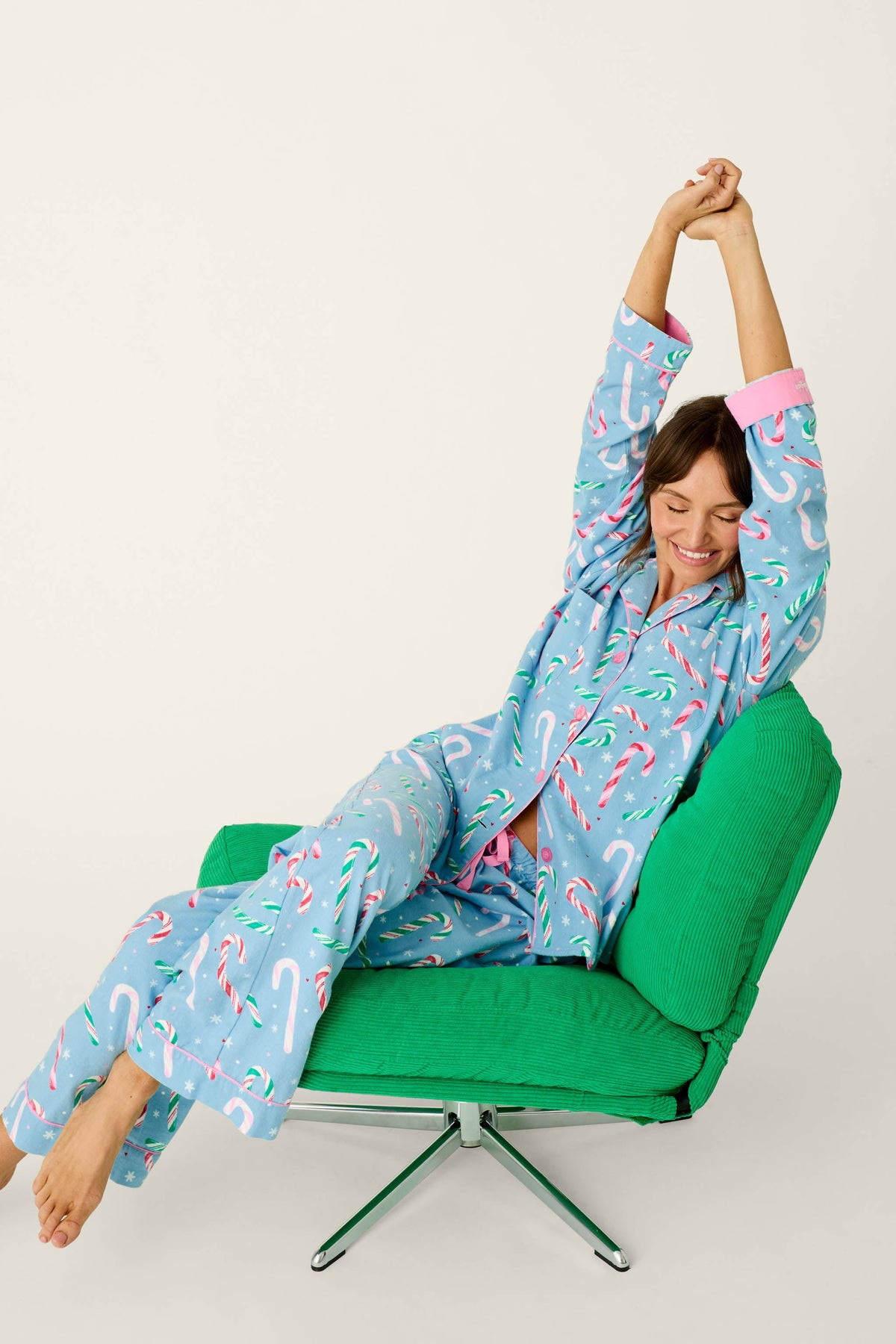 The Sweetest Season Candy Cane Print Flannel 3-Piece PJ Set